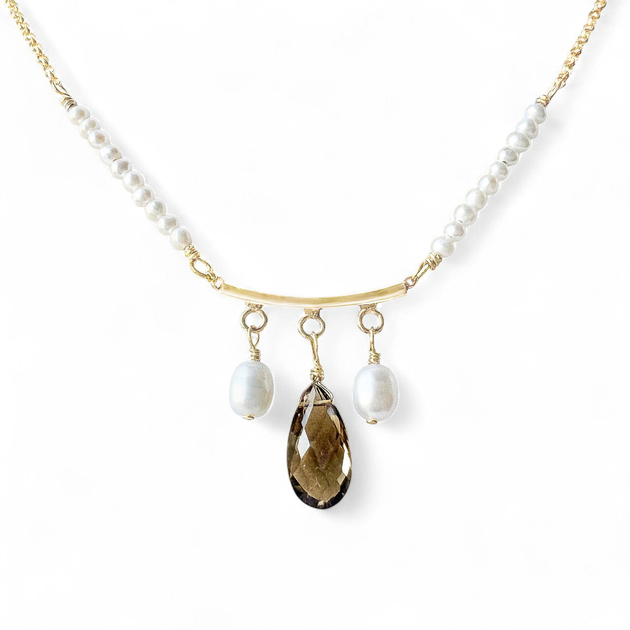 Smoky Quartz and Freshwater Pearl Dangle Necklace