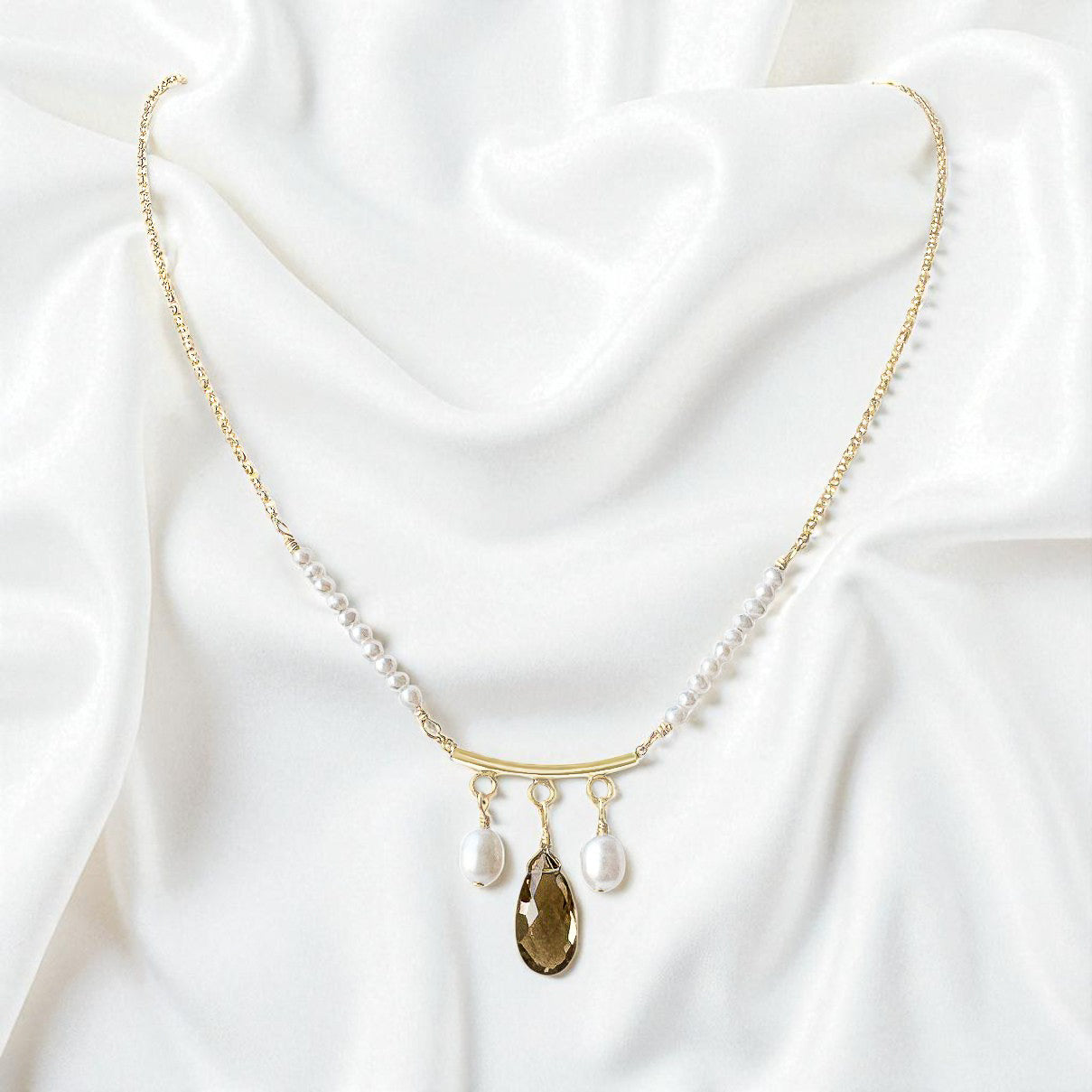 Smoky Quartz and Freshwater Pearl Dangle Necklace