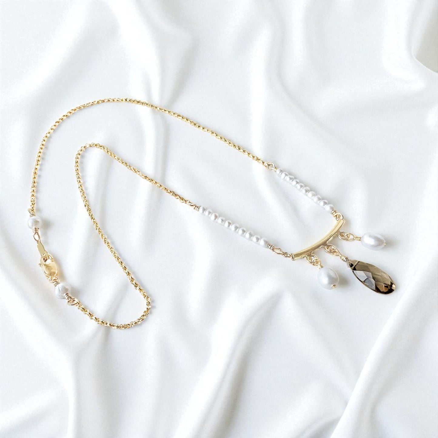 Smoky Quartz and Freshwater Pearl Dangle Necklace