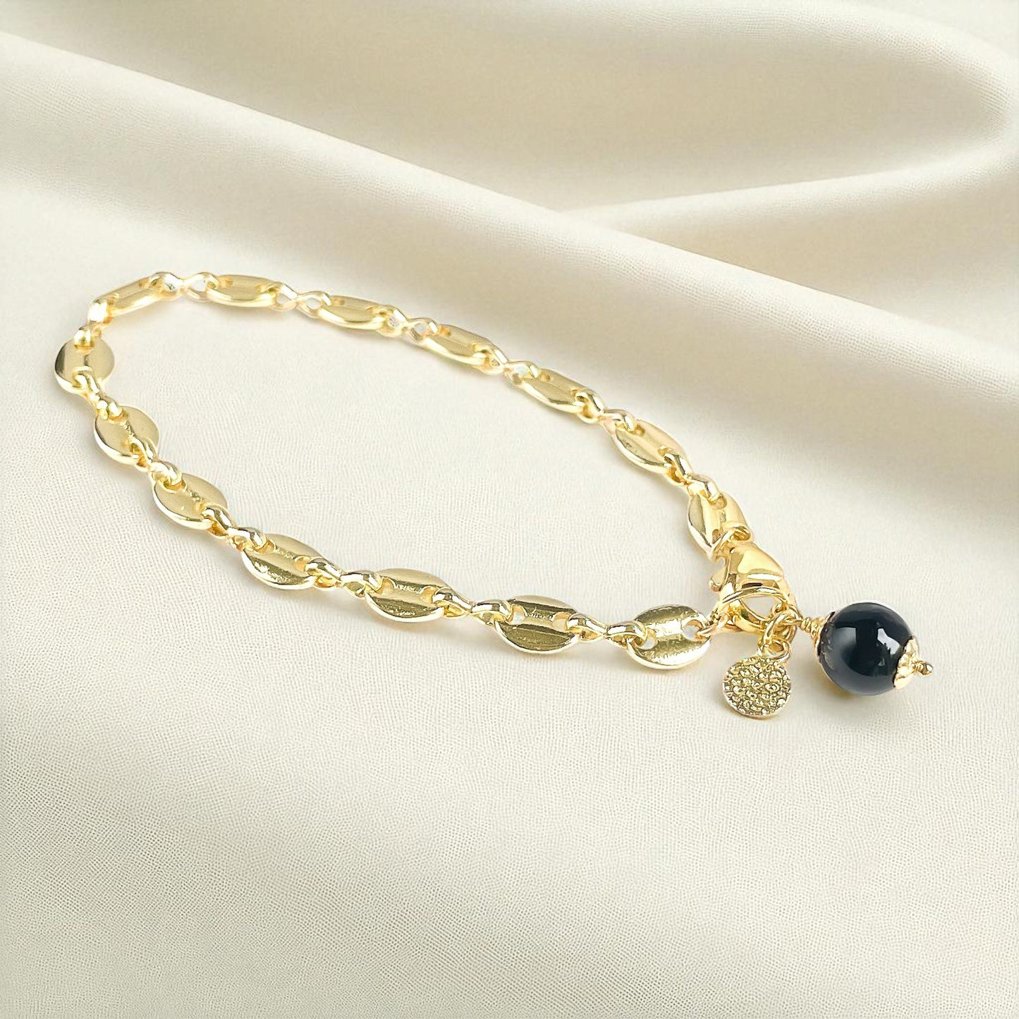 Black Onyx Charm Marine Link Bracelet