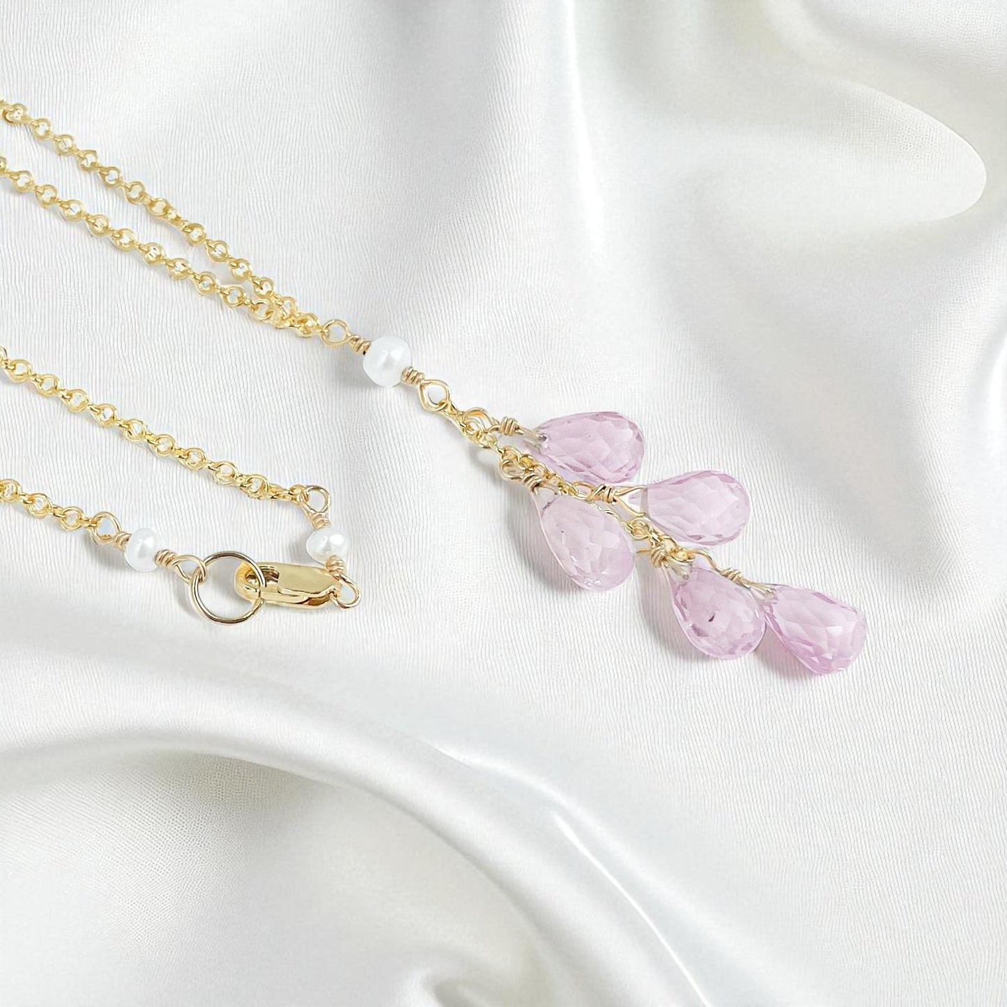 Pink Amethyst Briolette Cluster Necklace