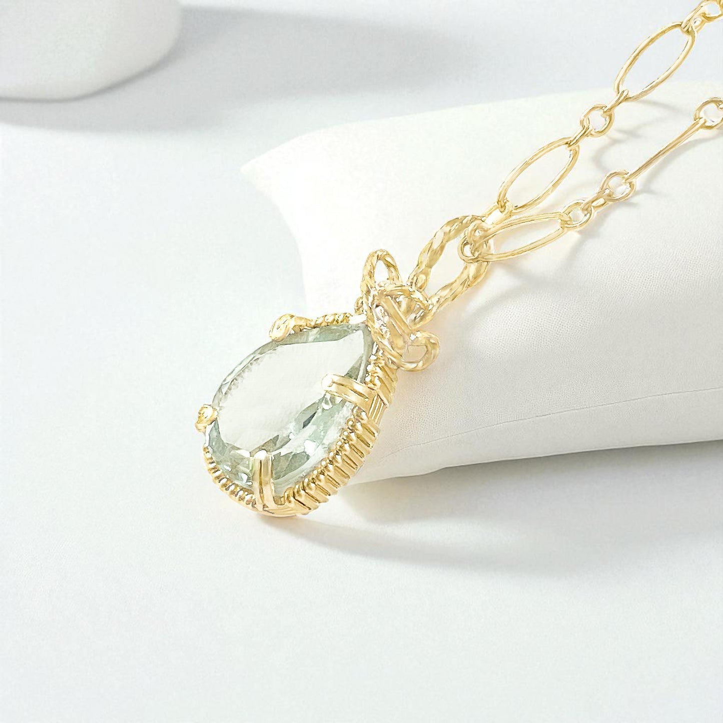 Green Amethyst Twisted Bail Necklace