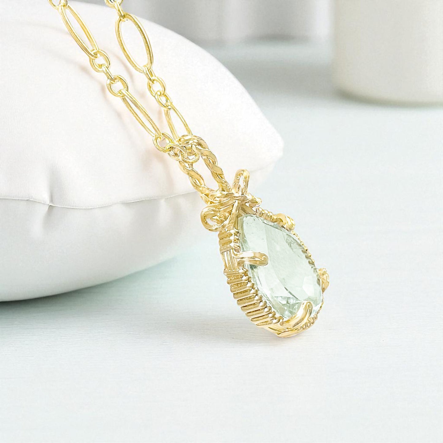 Green Amethyst Twisted Bail Necklace
