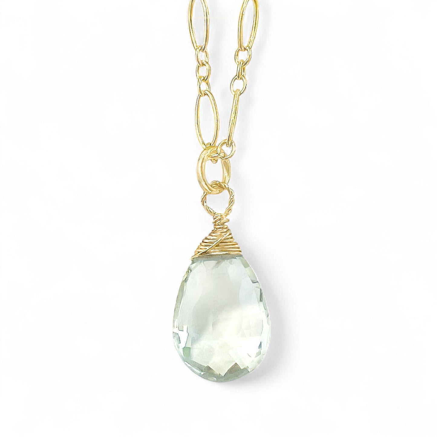 Green Amethyst Wire Wrapped Briolette Necklace
