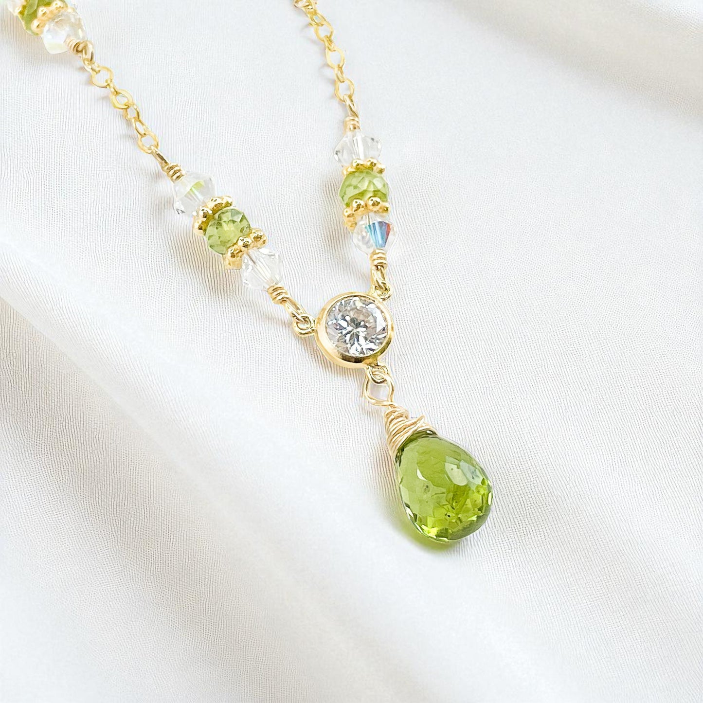 Peridot and Crystal Beaded Necklace