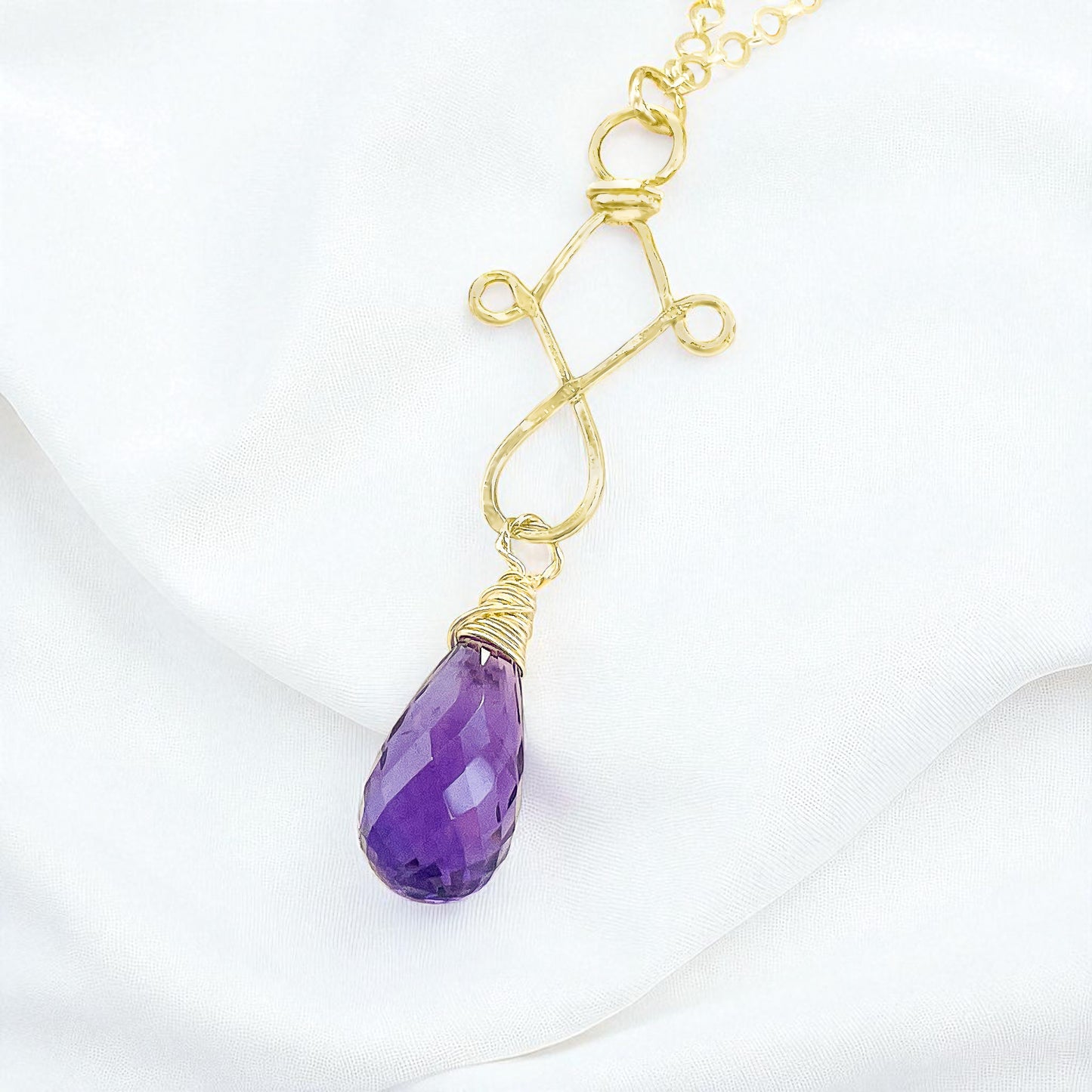 Purple Amethyst Briolette Drop Necklace