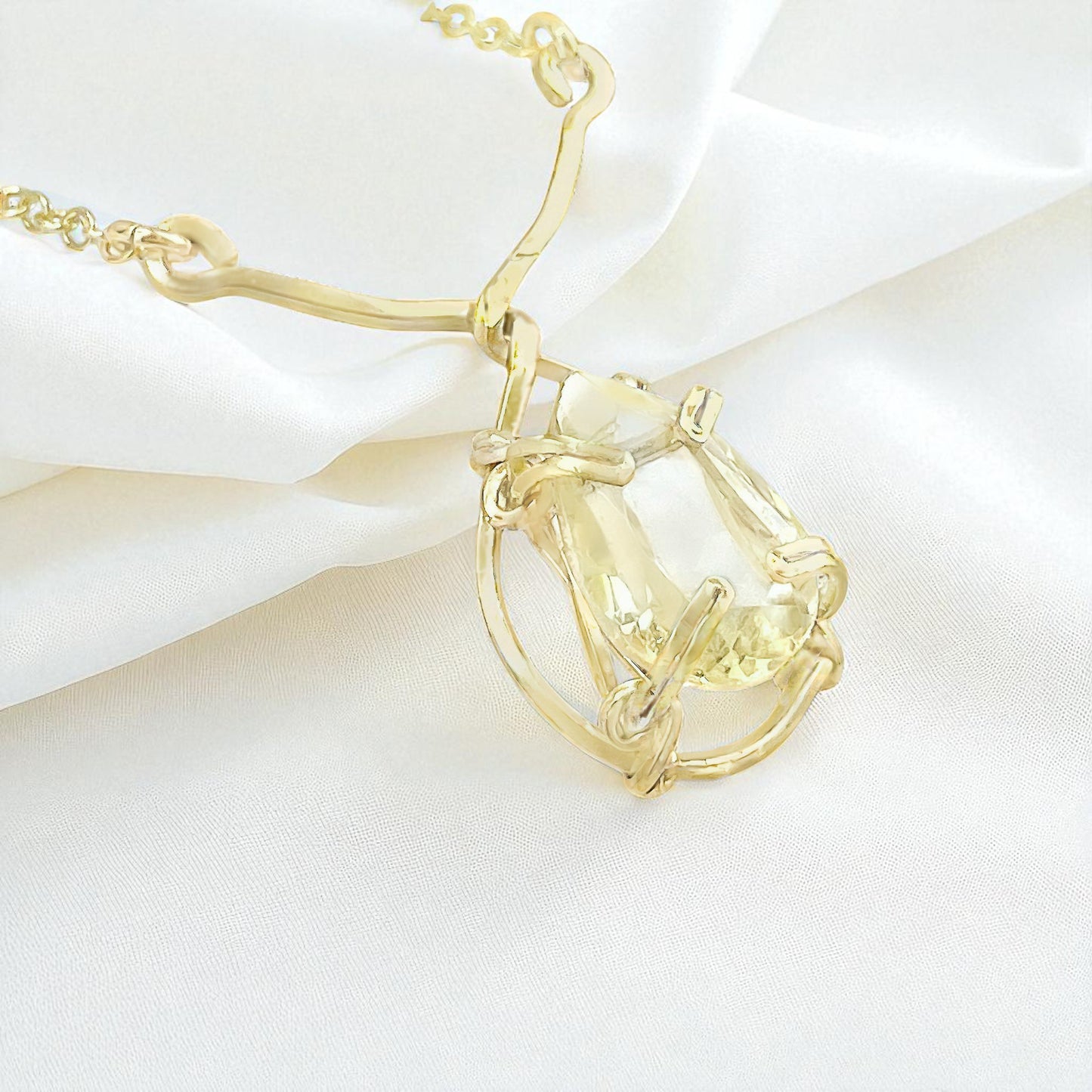 Lemon Quartz Pear Shaped Y Necklace