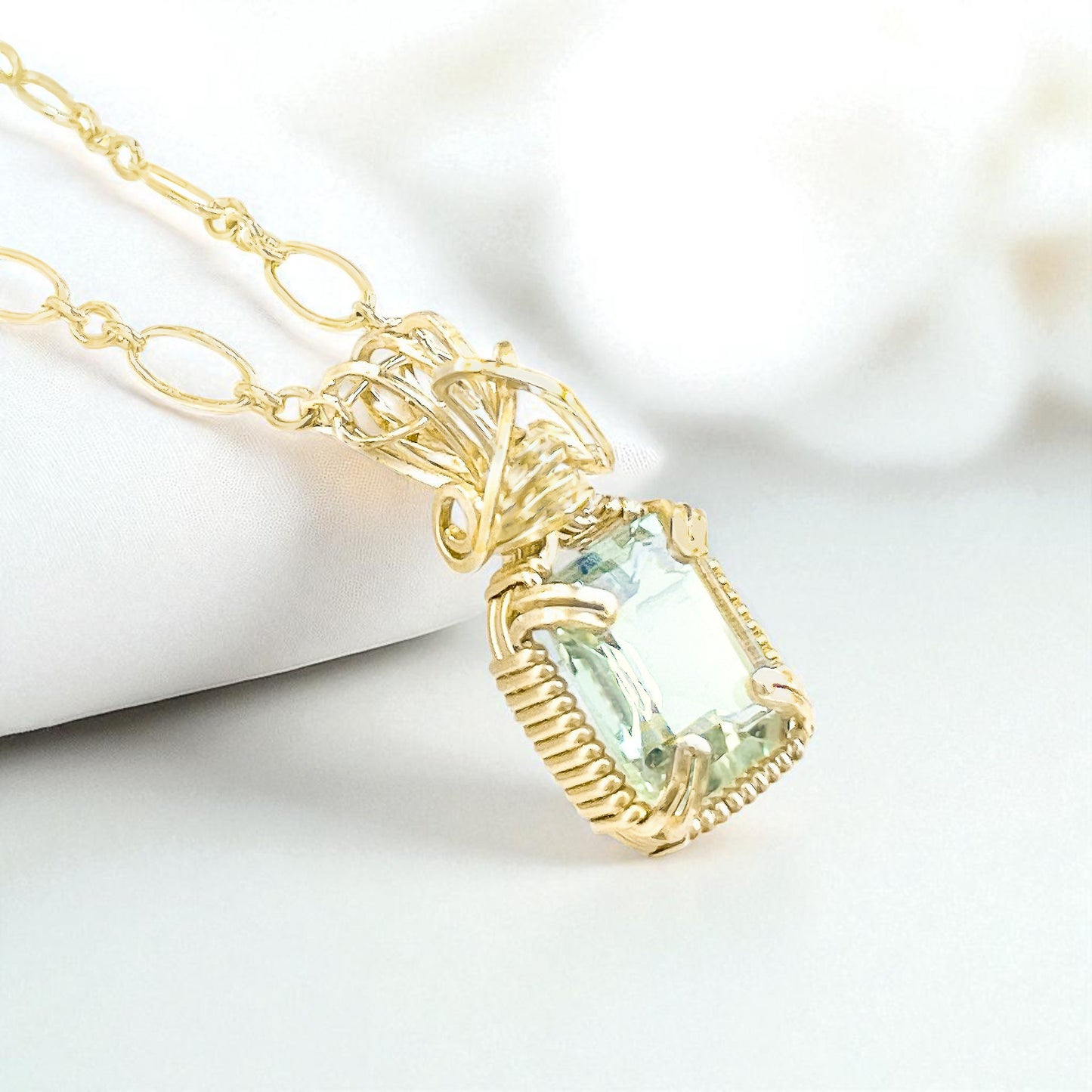Green Amethyst Emerald Cut Pendant Necklace