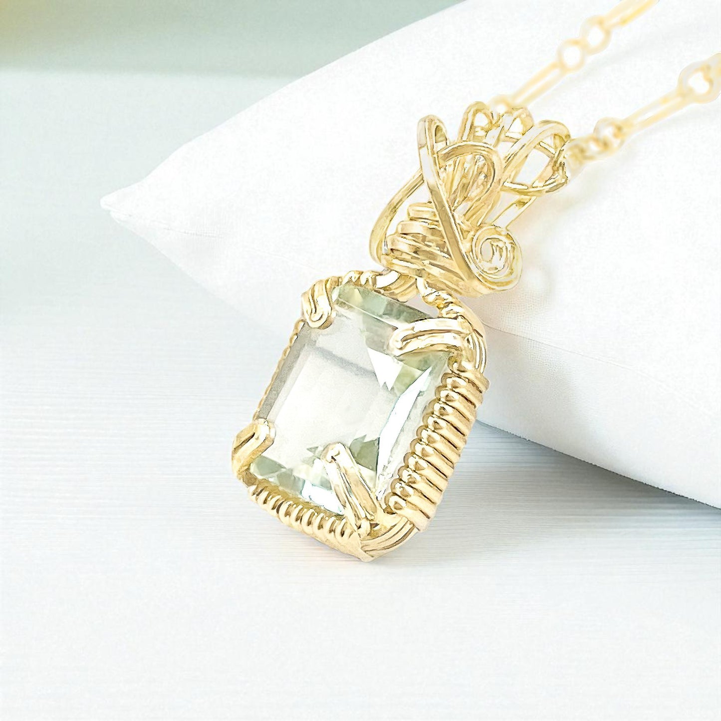 Green Amethyst Emerald Cut Pendant Necklace