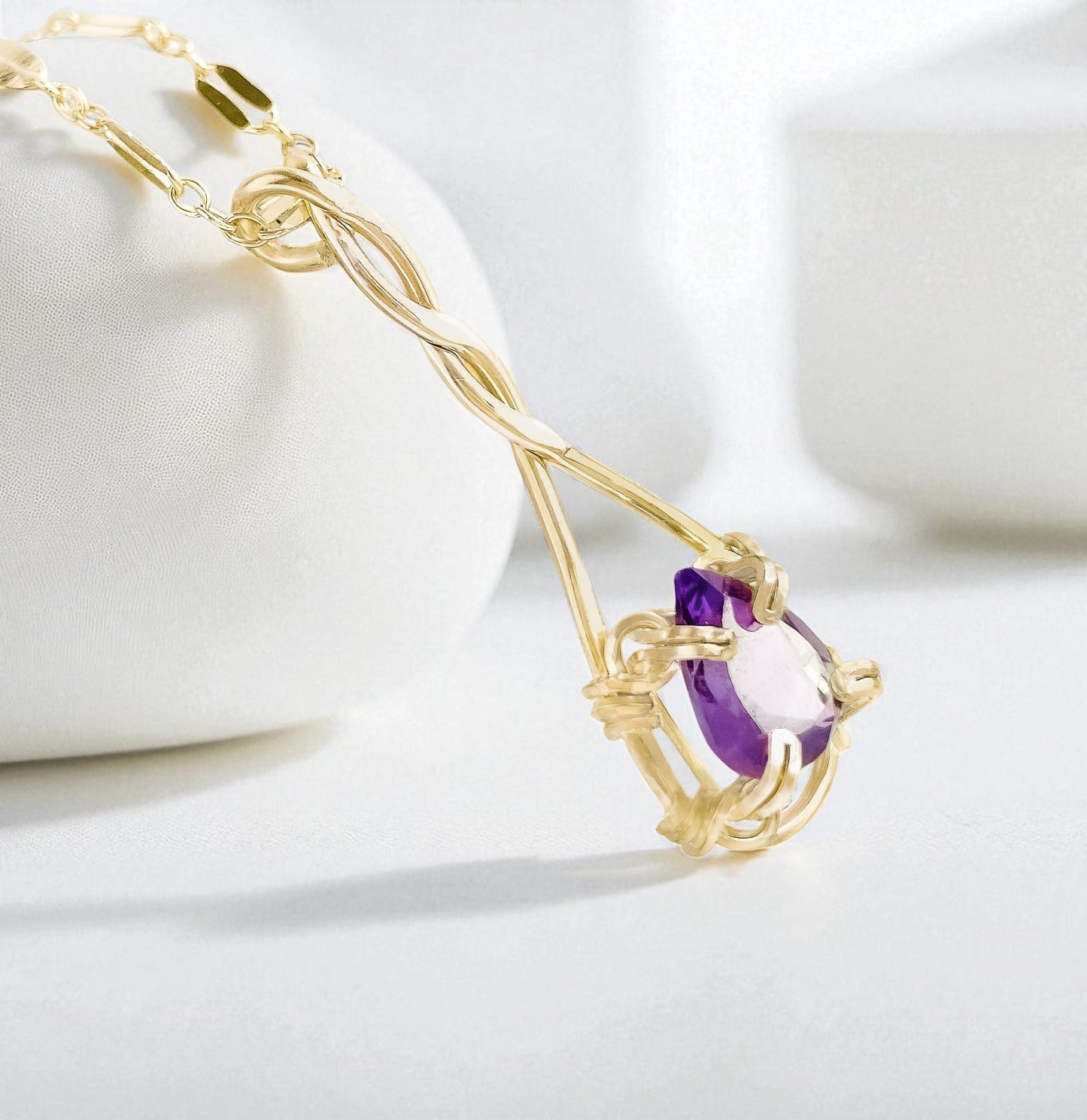 Purple Amethyst Pear Shaped Pendant Necklace