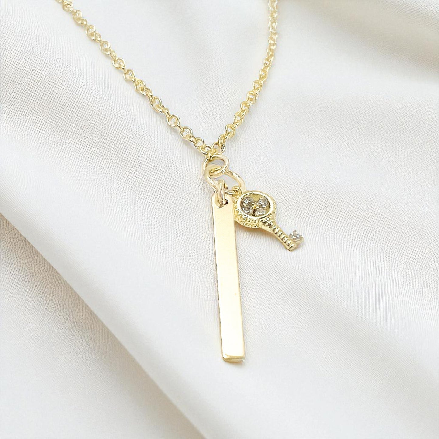 Gold Bar and Key Necklace