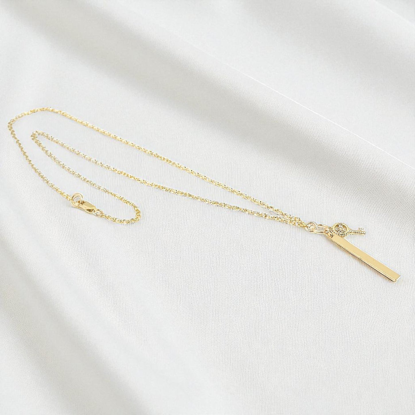 Gold Bar and Key Necklace