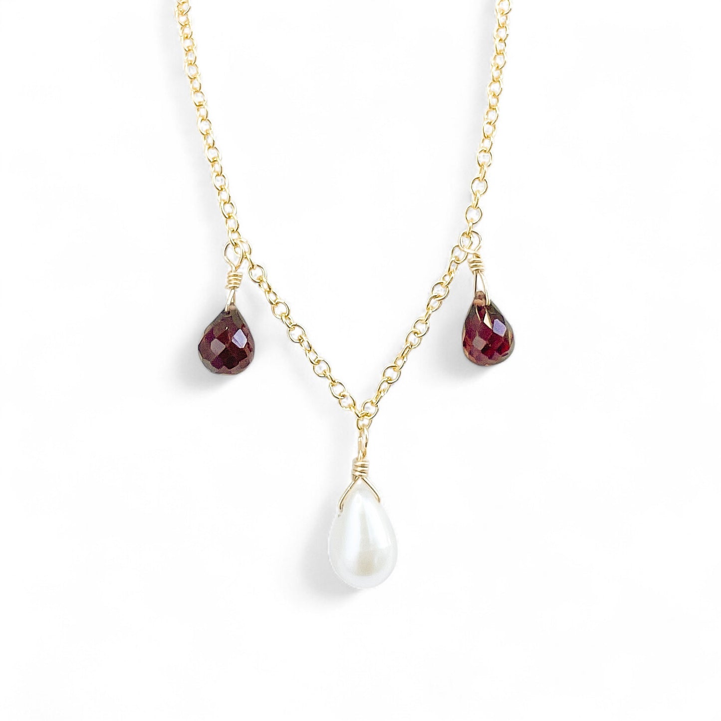 Garnet and Pearl Drop Necklace