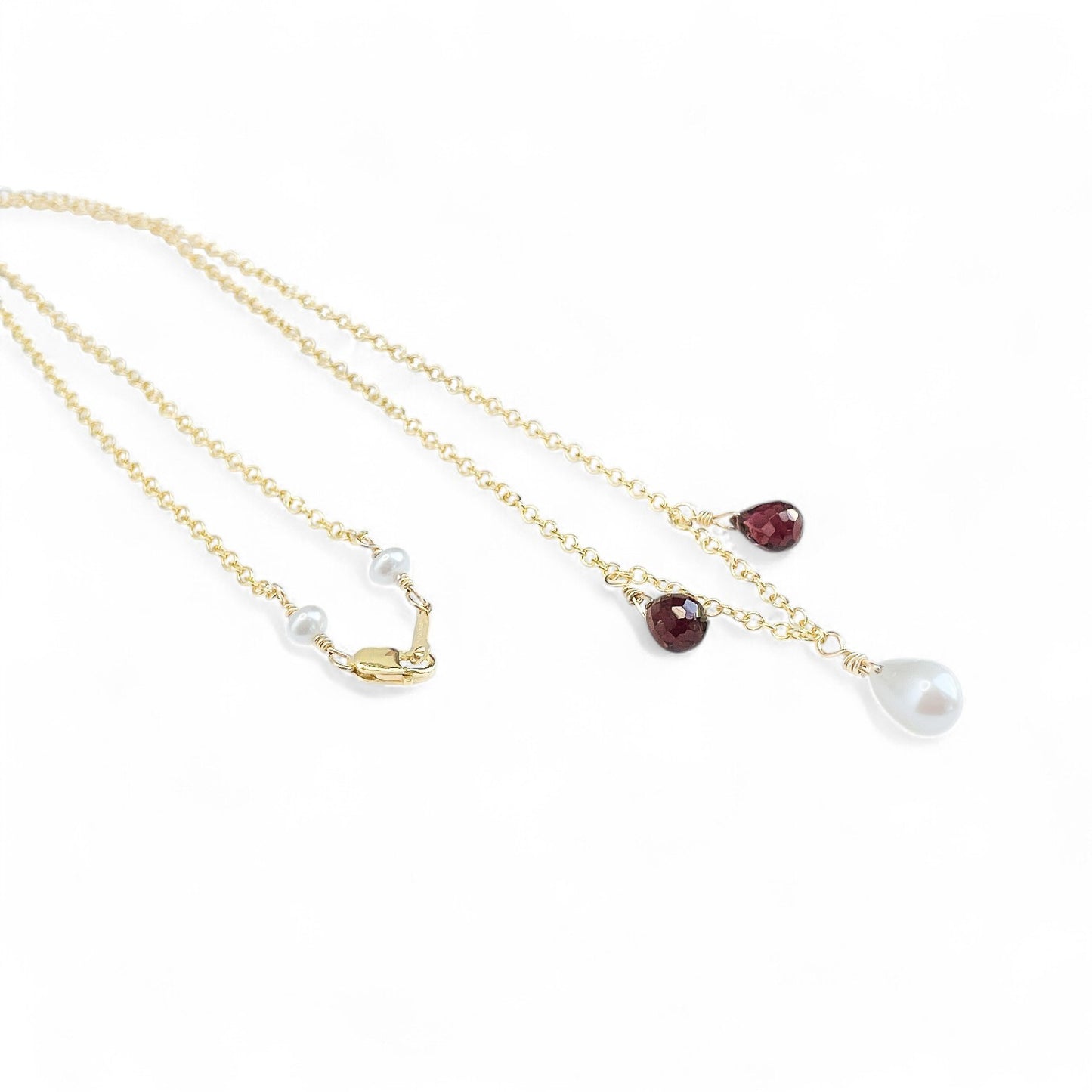 Garnet and Pearl Drop Necklace