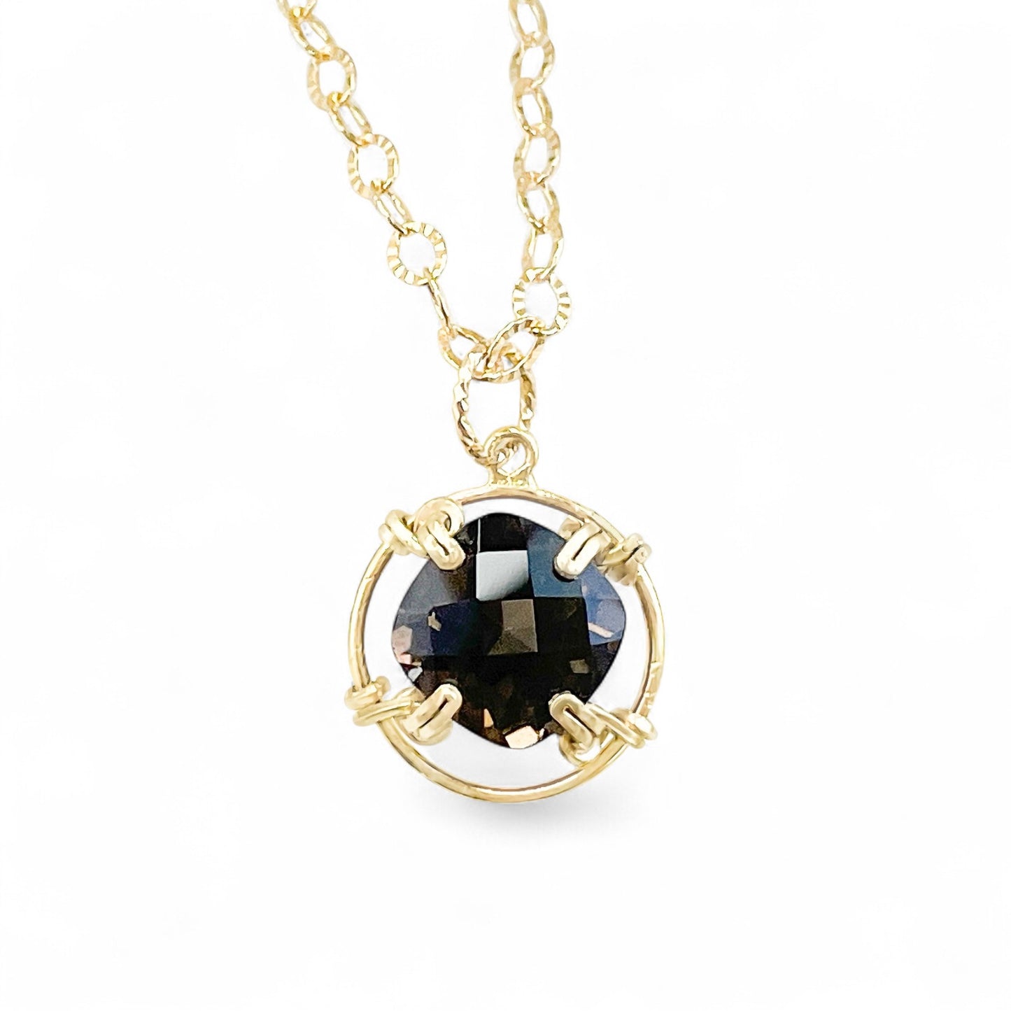Smoky Quartz Cushion Cut Pendant Necklace