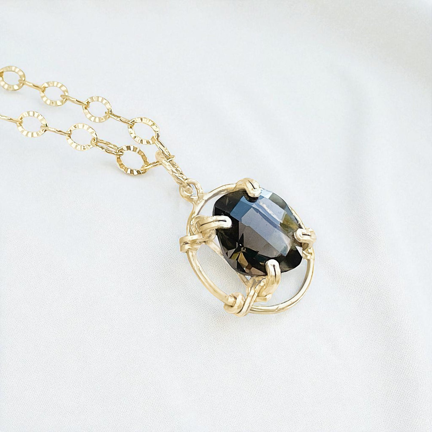 Smoky Quartz Cushion Cut Pendant Necklace