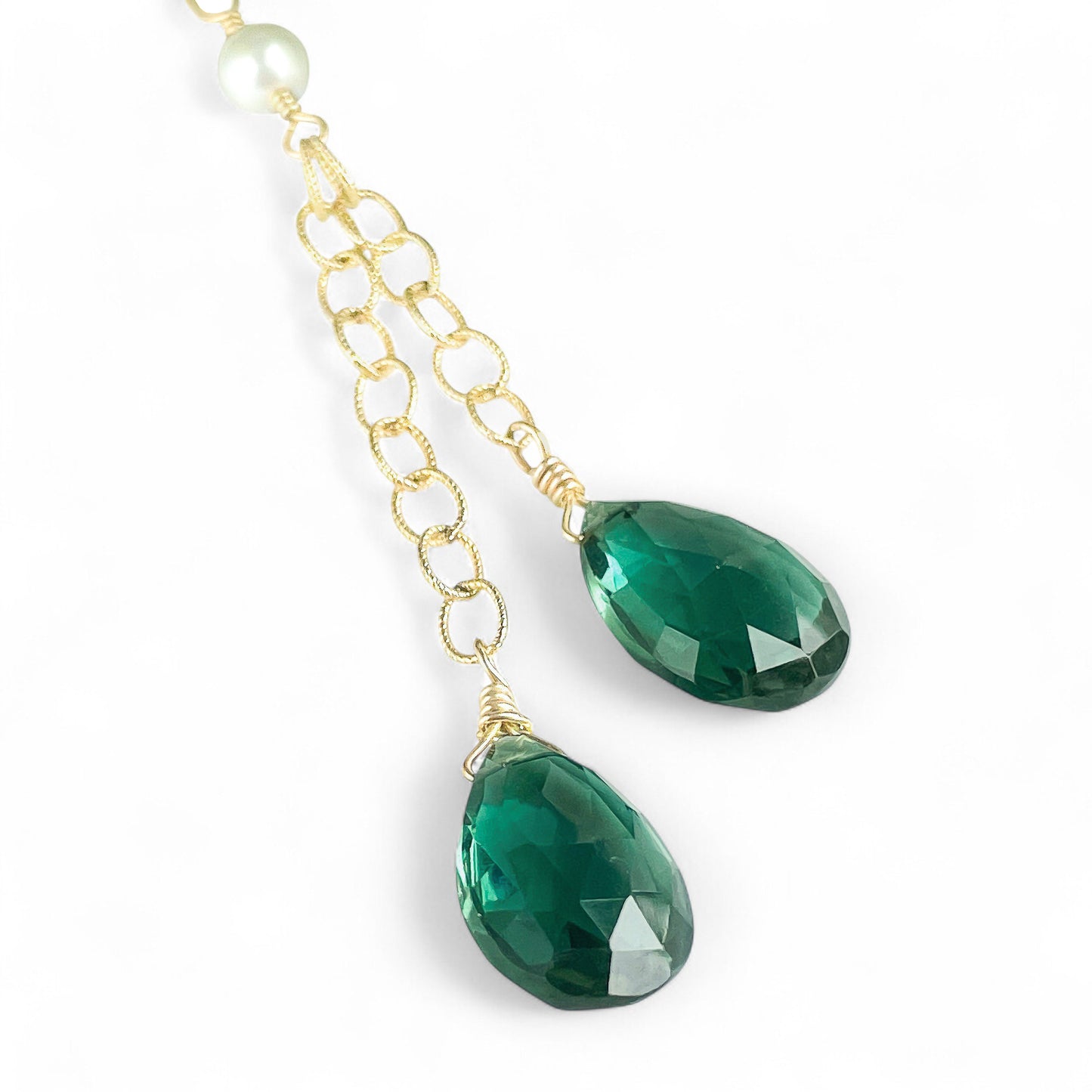 Green Quartz Briolette Lariat Necklace