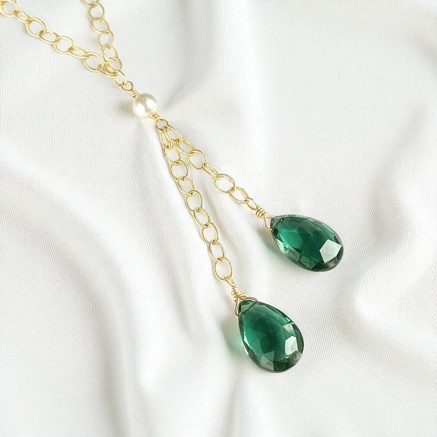 Green Quartz Briolette Lariat Necklace