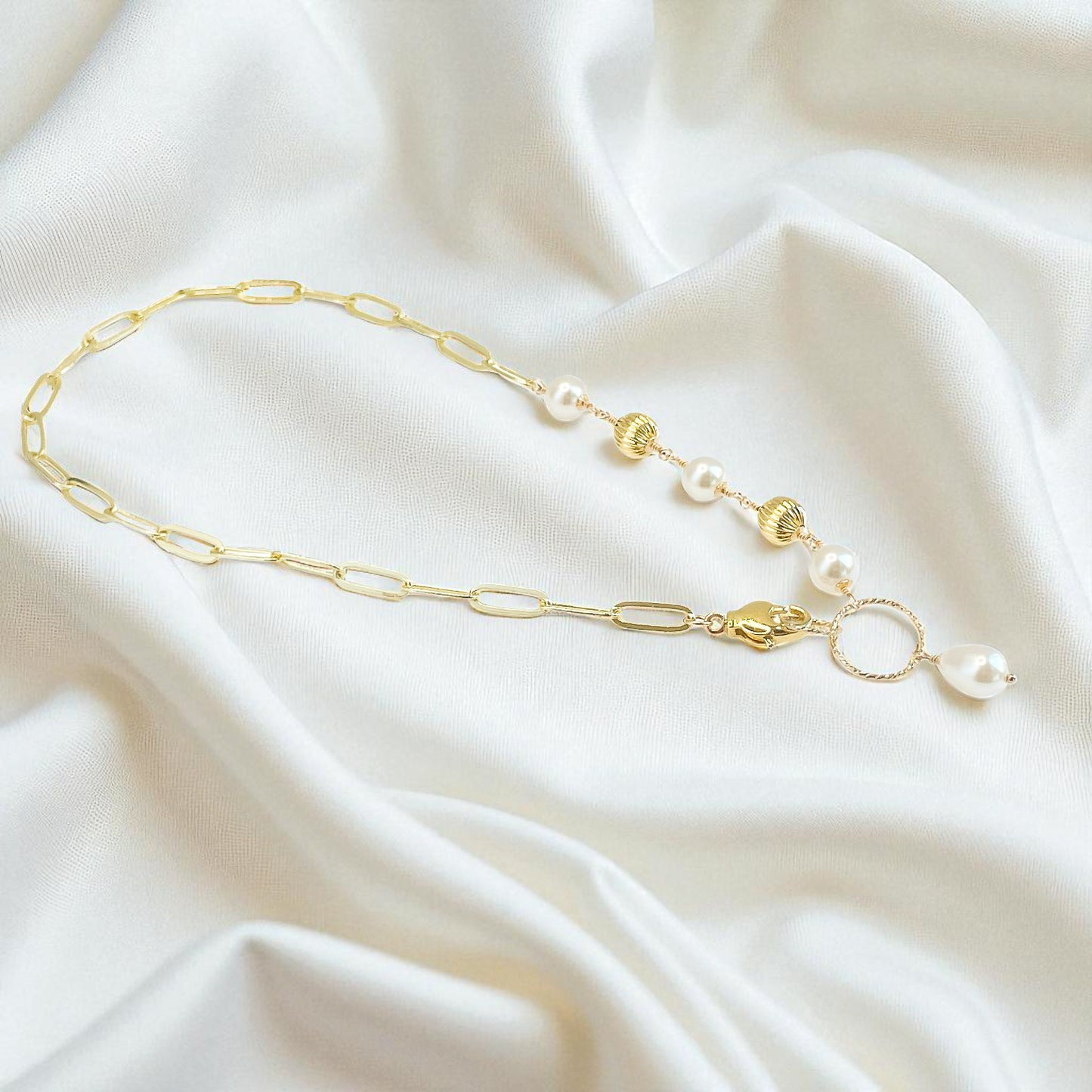 Swarovski White Pearl and Gold Asymmetrical Choker