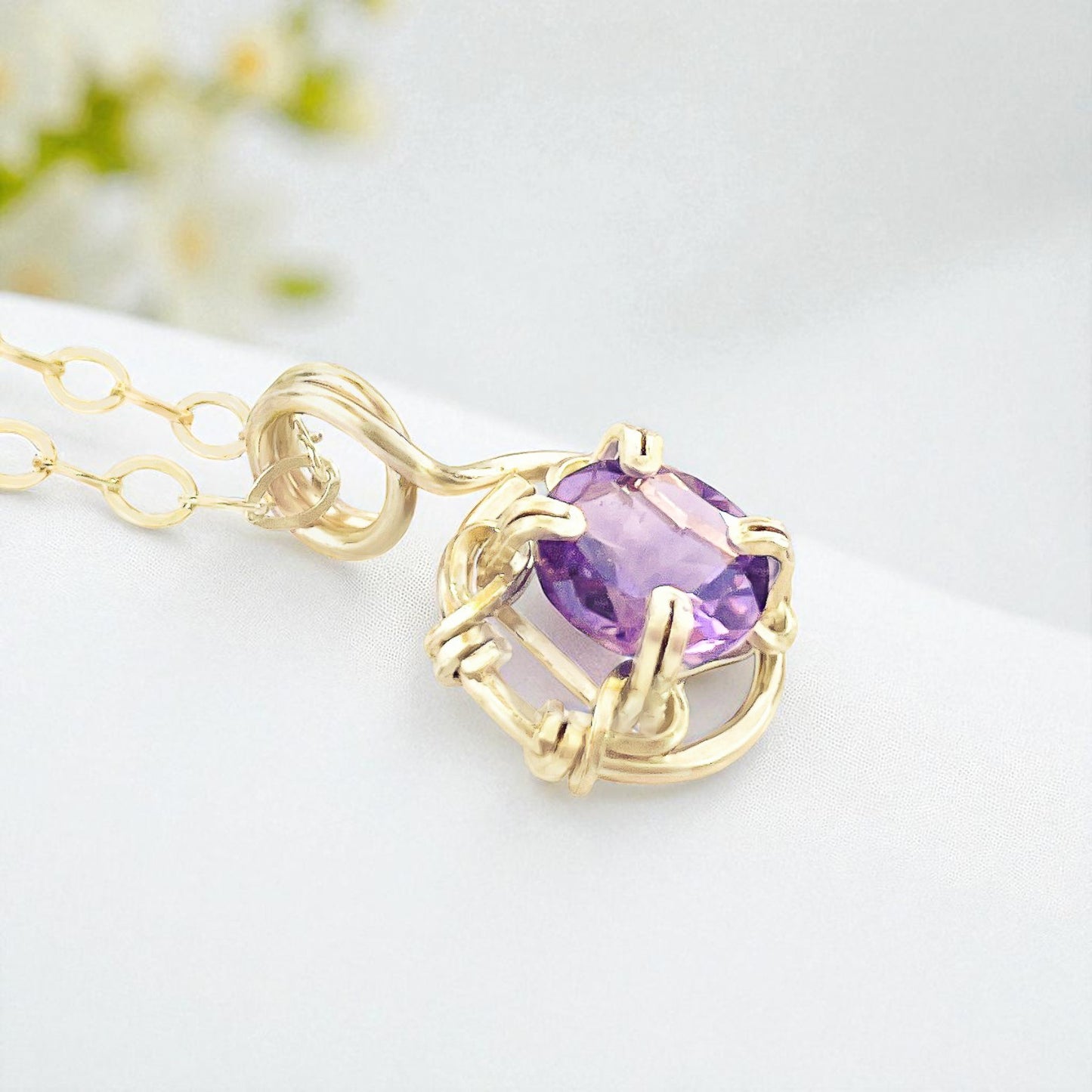 Purple Amethyst Swirl Pendant with Chain