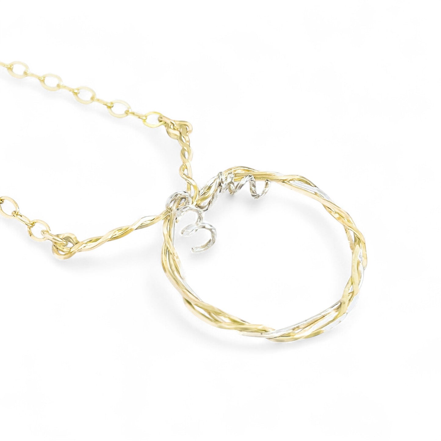 Gold and Silver Circle Twisted Pendant Necklace