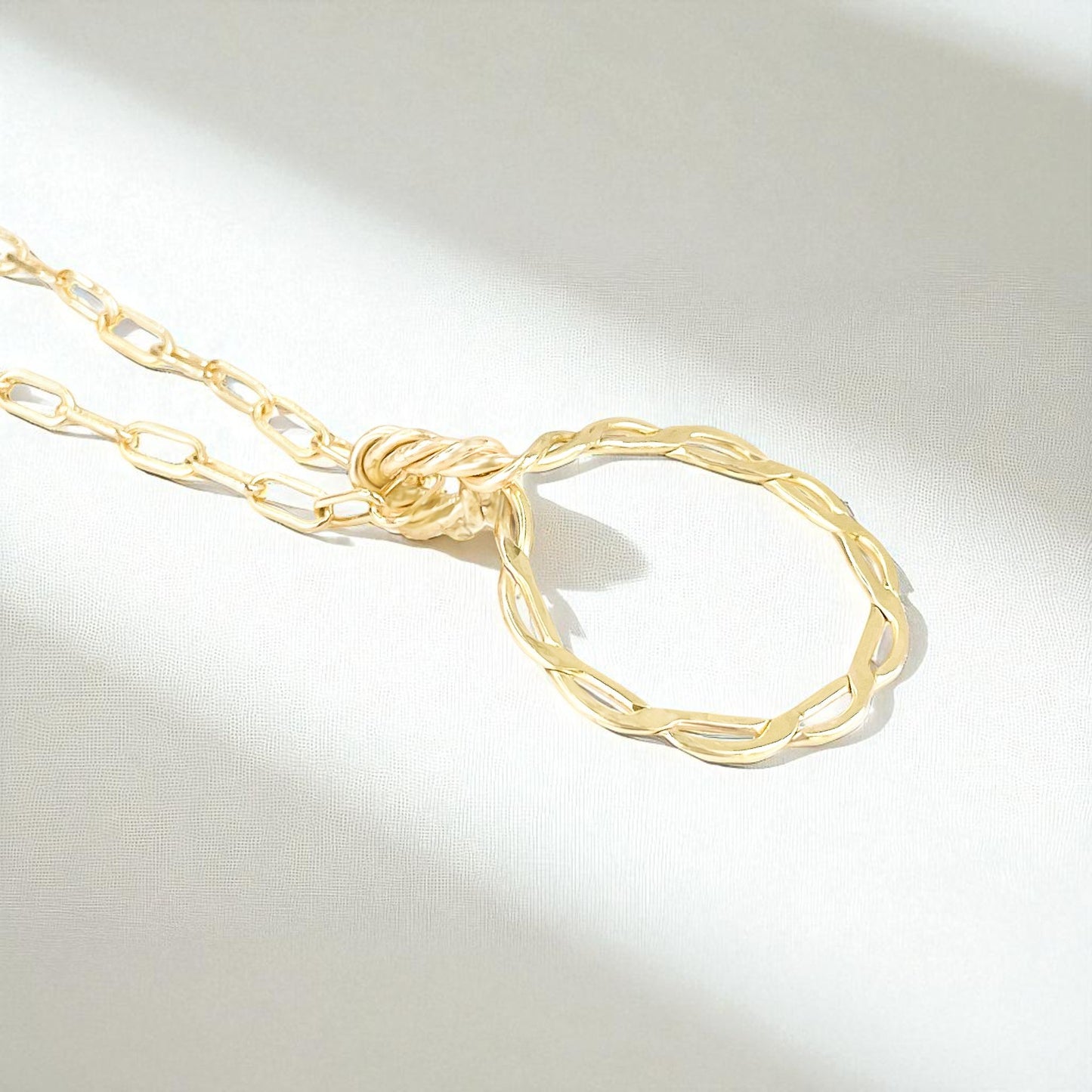 Gold Long Twisted Circle Pendant Necklace