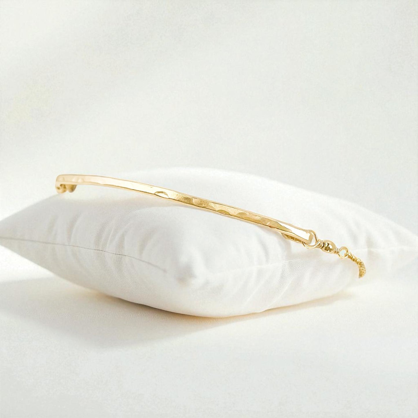 Gold Curved Bar Adjustable Bracelet with Pearl Charm