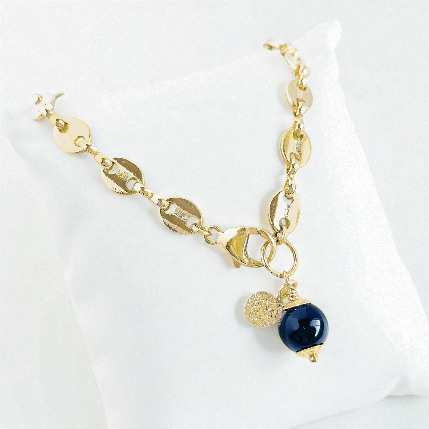 Black Onyx Charm Marine Link Bracelet