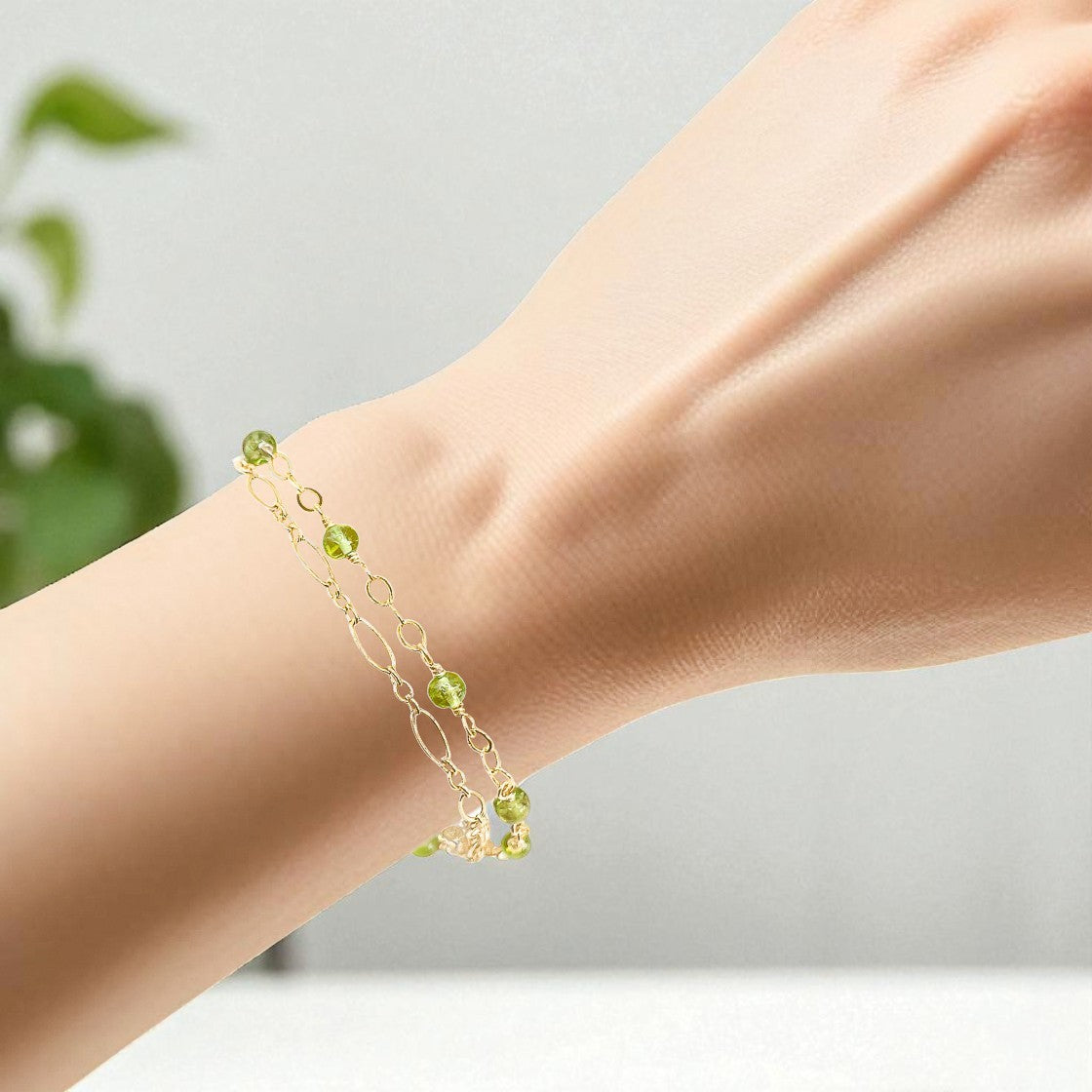 Peridot Two Strand Beaded Bracelet
