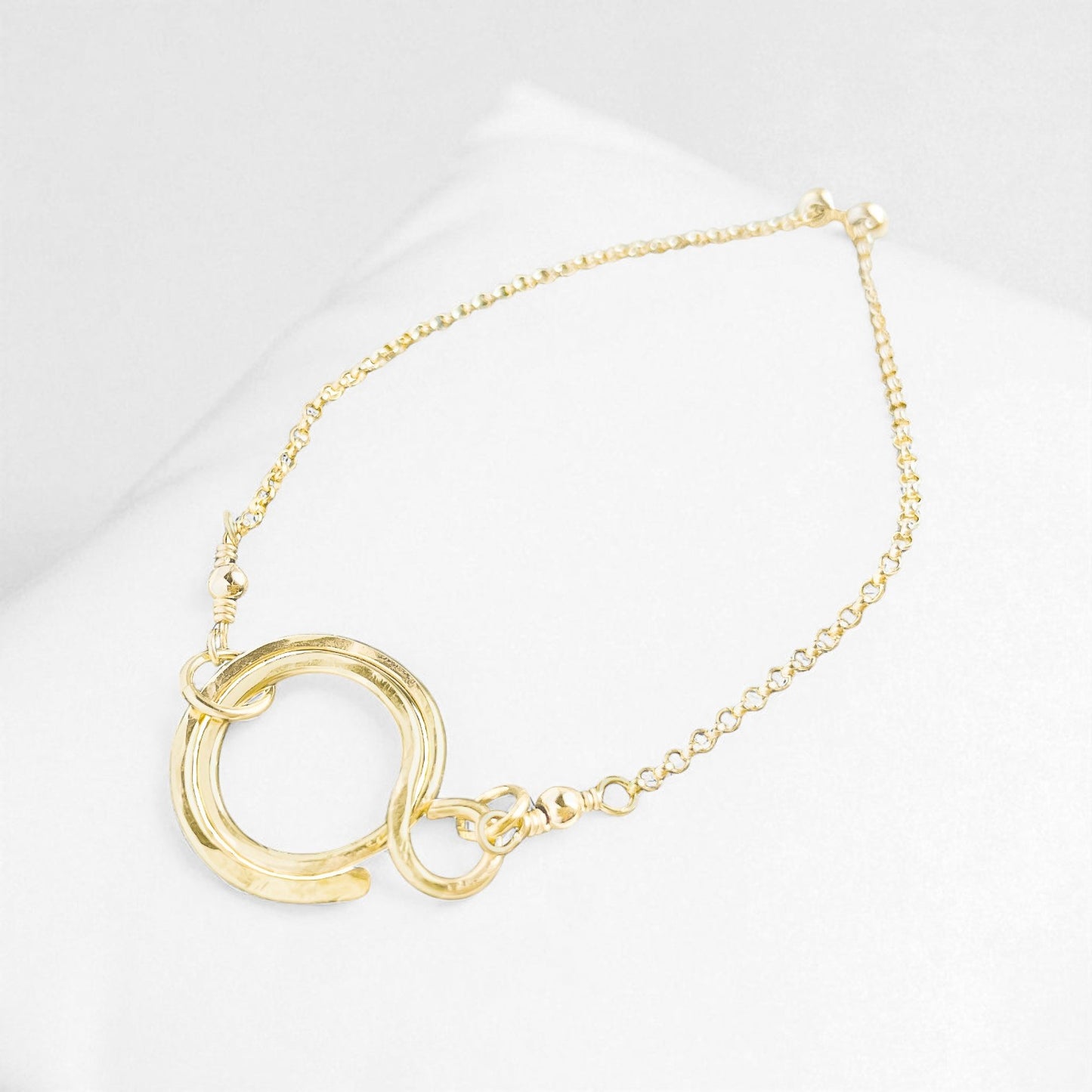 Gold Hammered Double Circle Adjustable Bracelet