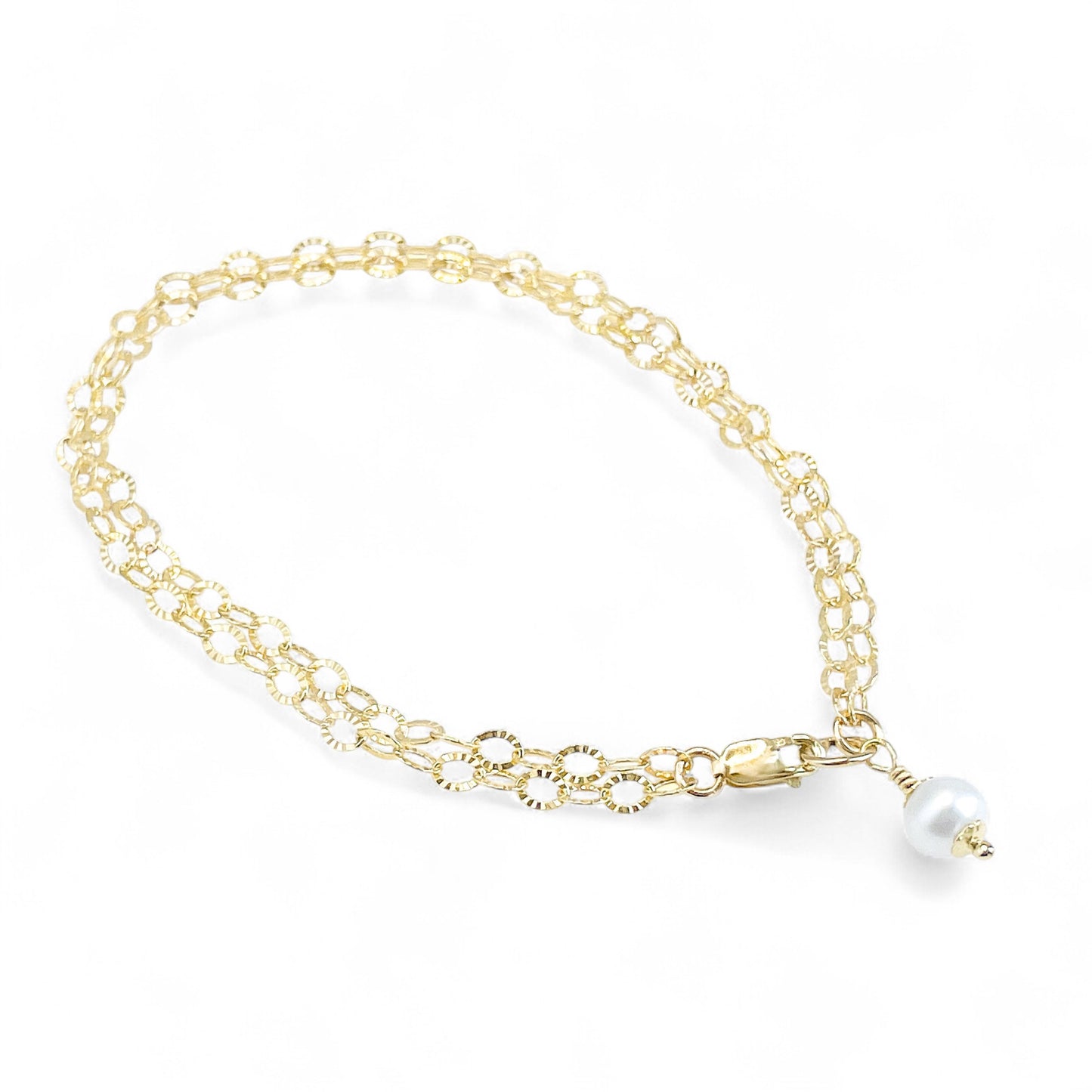 White Pearl Charm Double Chain Bracelet