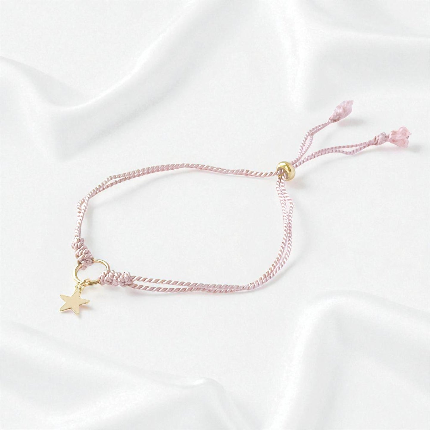 Gold Circle and Star Silk Cord Adjustable Bracelet