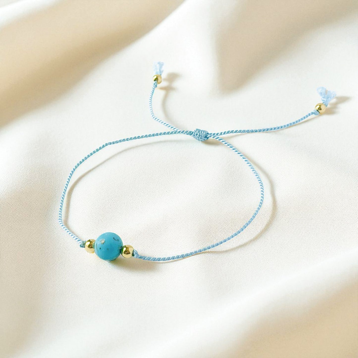 Turquoise Blue Silk Cord Adjustable Bracelet