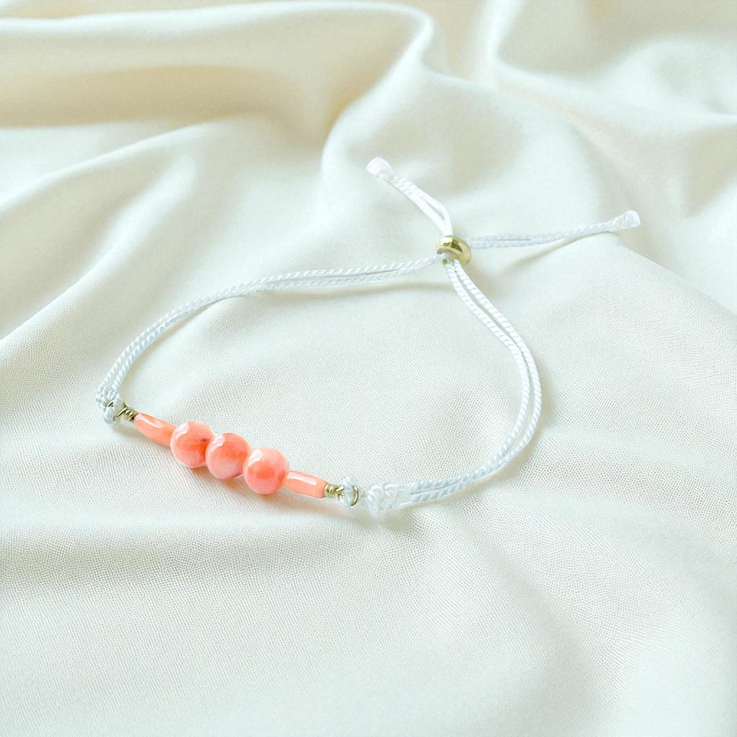 Coral Silk Cord Adjustable Bracelet