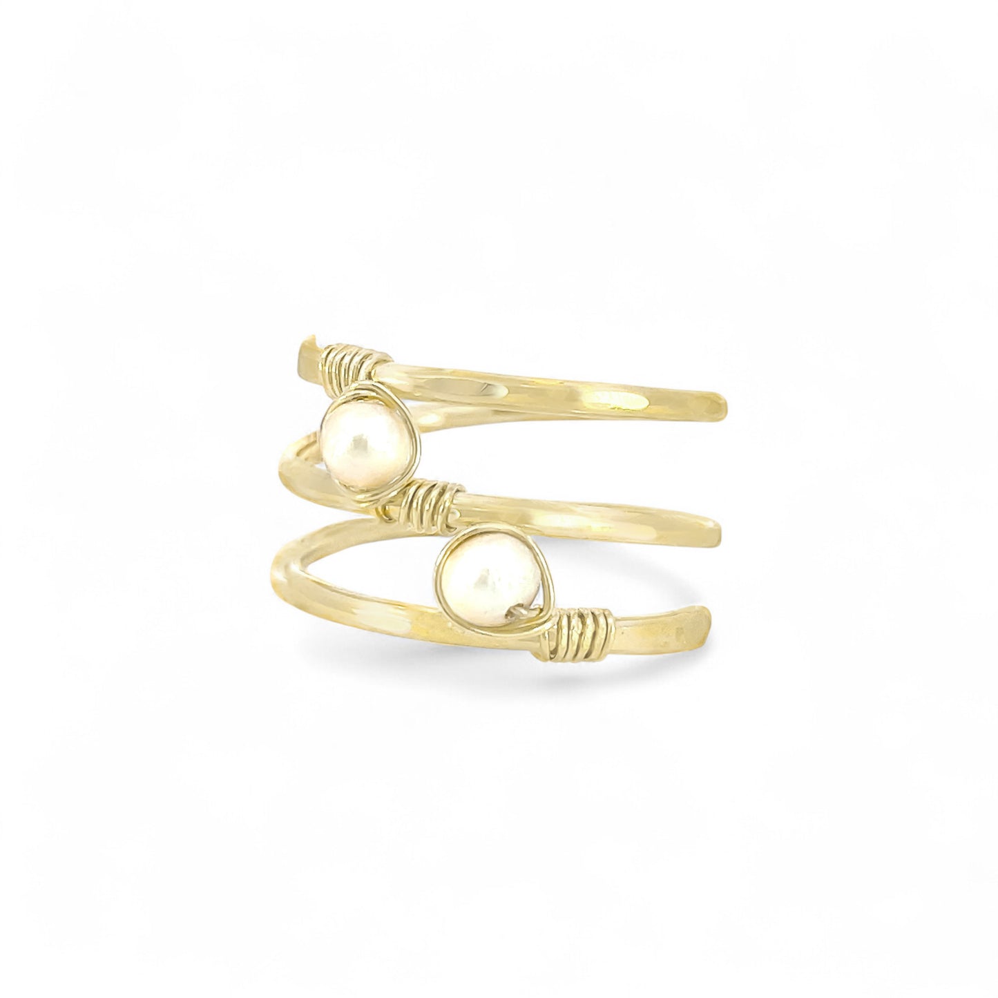 Gold Spiral Double Pearl Ring