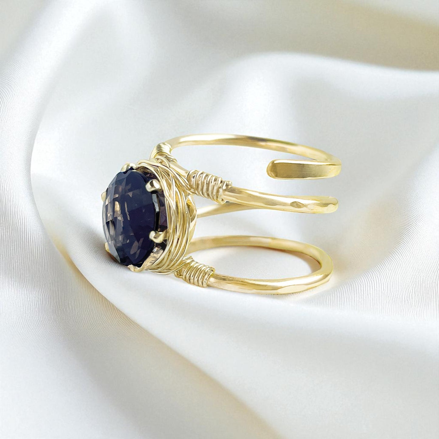 Smoky Quartz Wire Wrapped Double Banded Ring