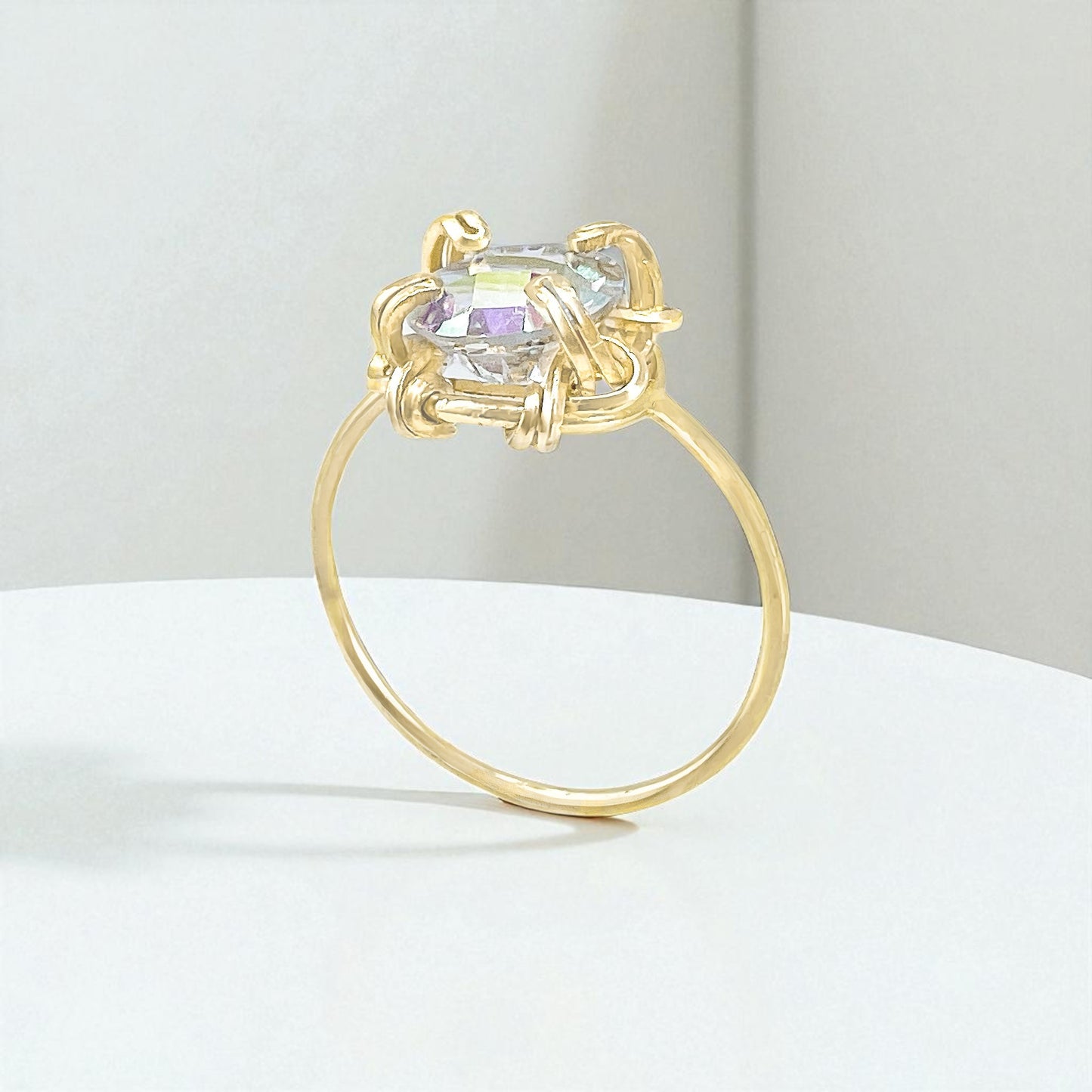 Mystic Topaz Thin Band Ring