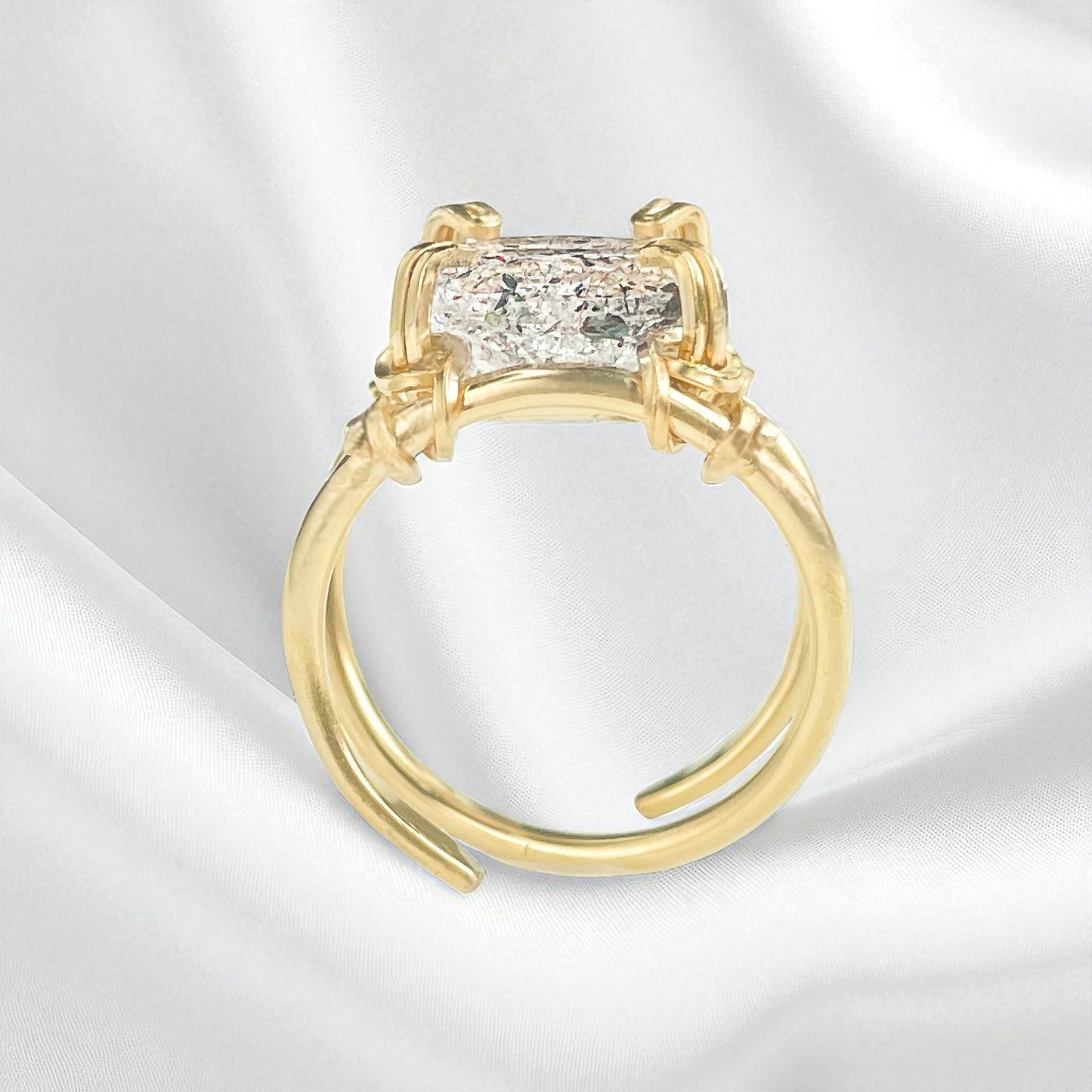 Black Spot Quartz Double Banded Ring