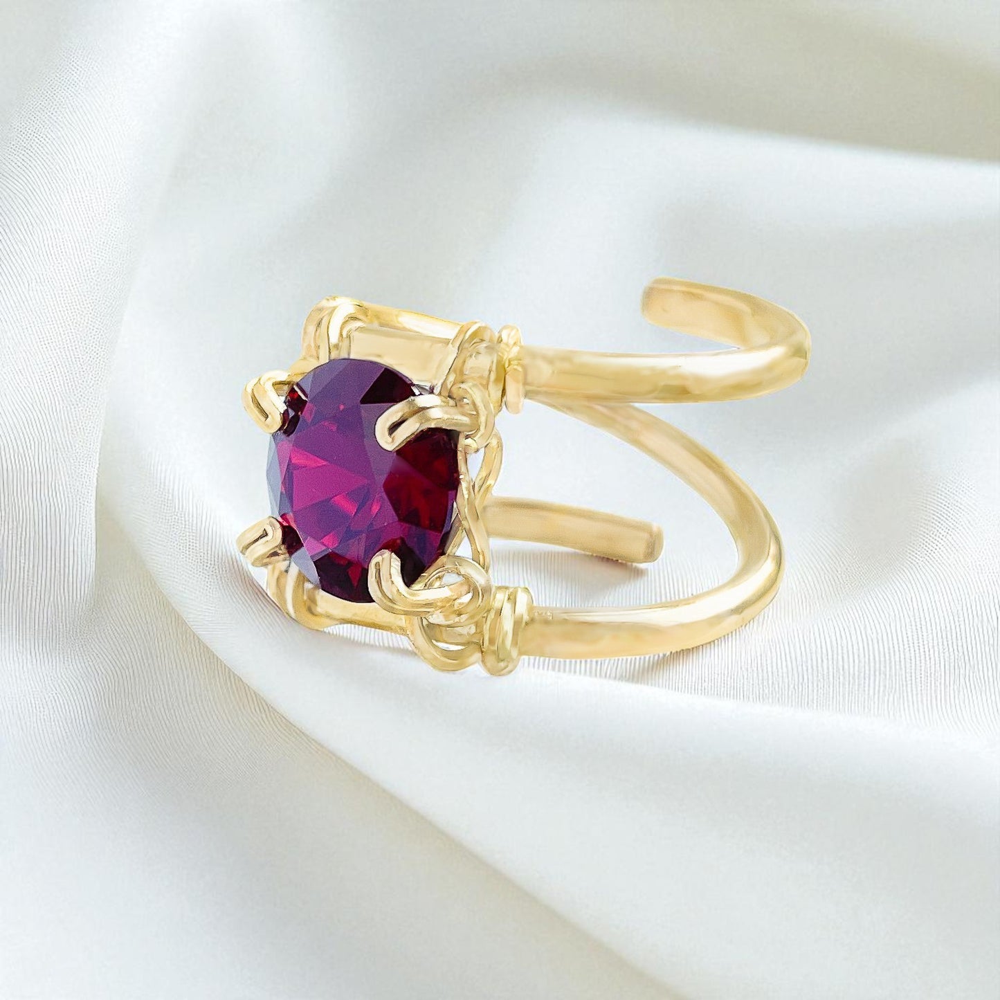 Garnet Double Banded Ring - Simulated