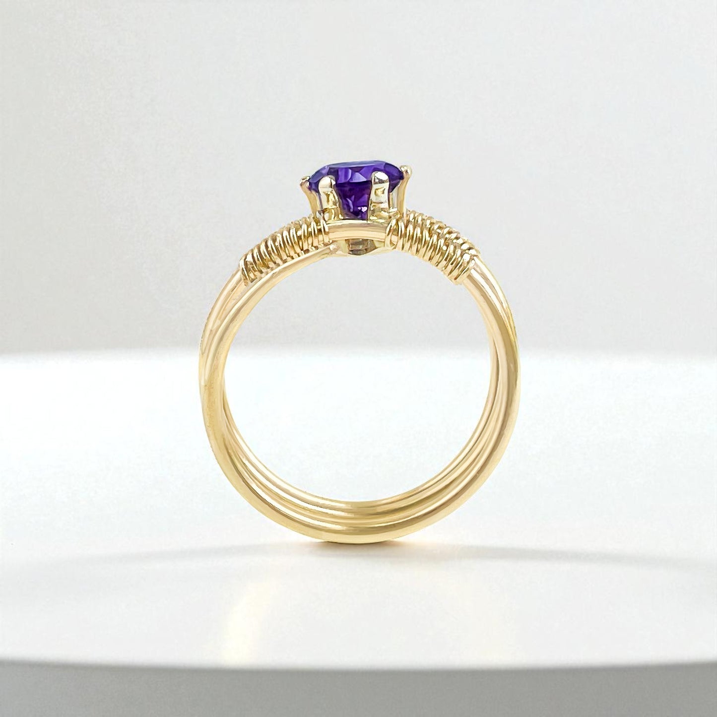 Purple Amethyst Gold Wire Spiral Ring