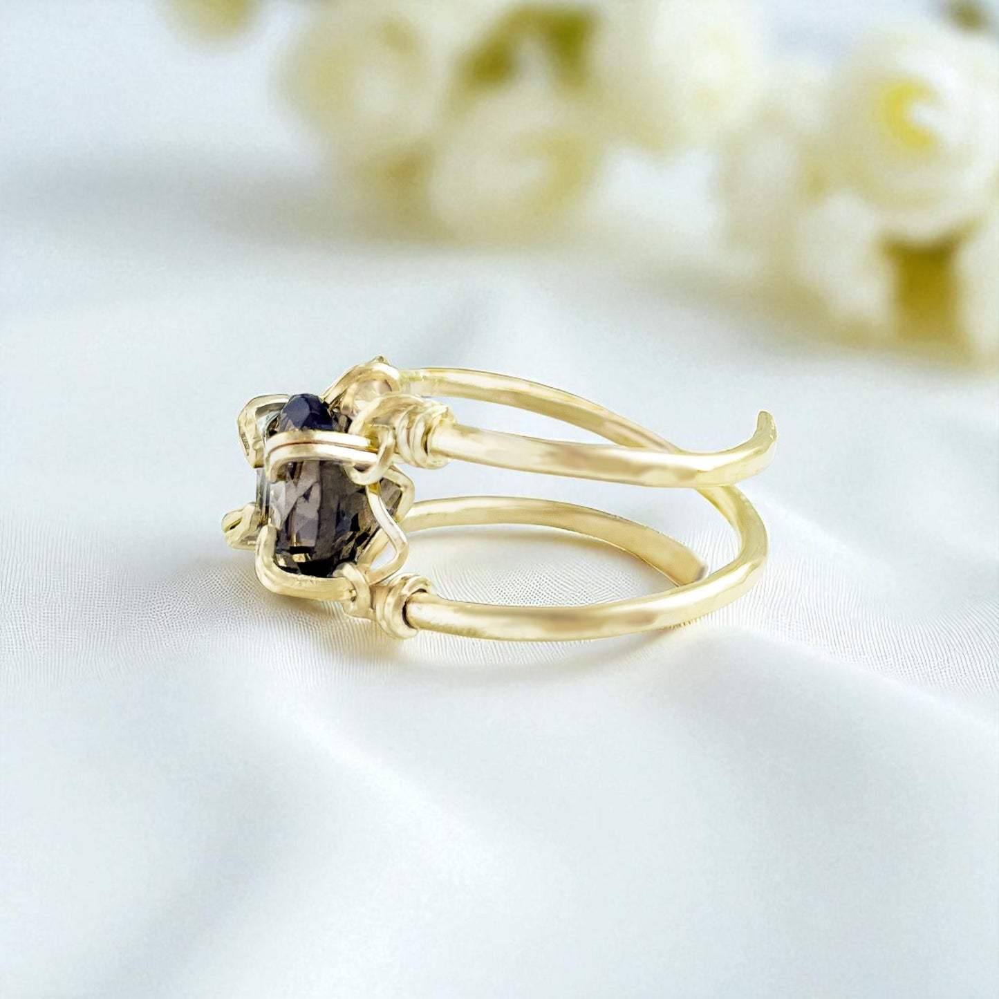 Smoky Quartz Double Banded Ring