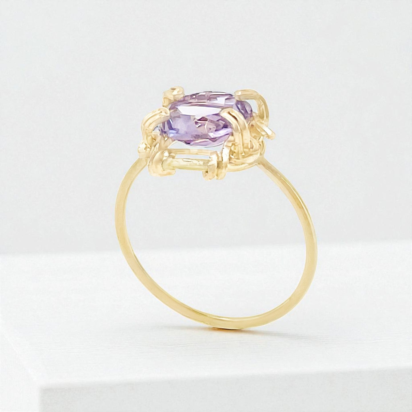 Purple Amethyst Thin Band Ring