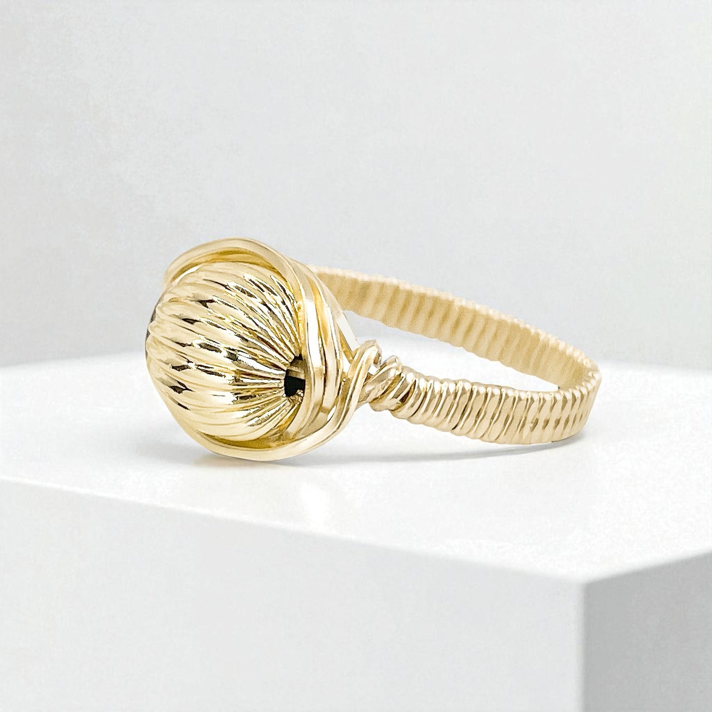 Gold Bead Wire Wrapped Ring