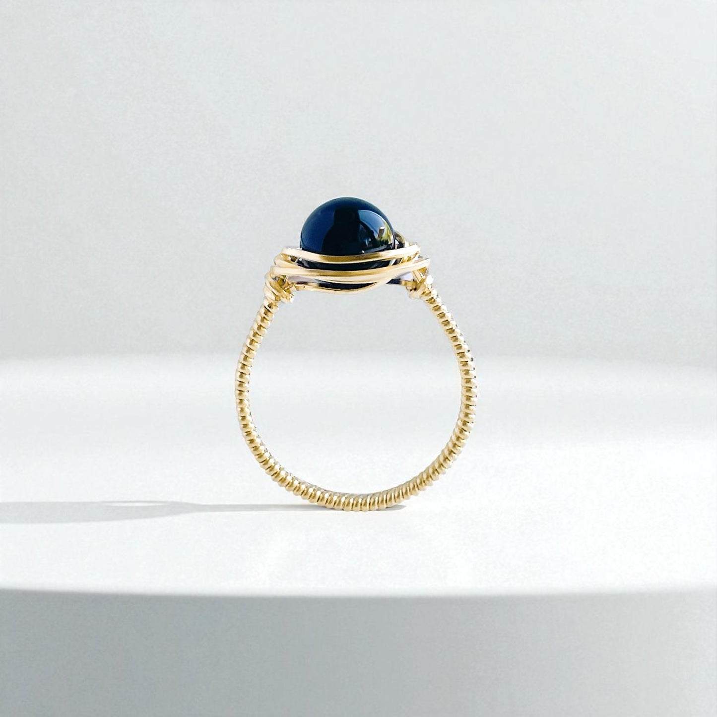 Black Onyx Bead Wire Wrapped Ring