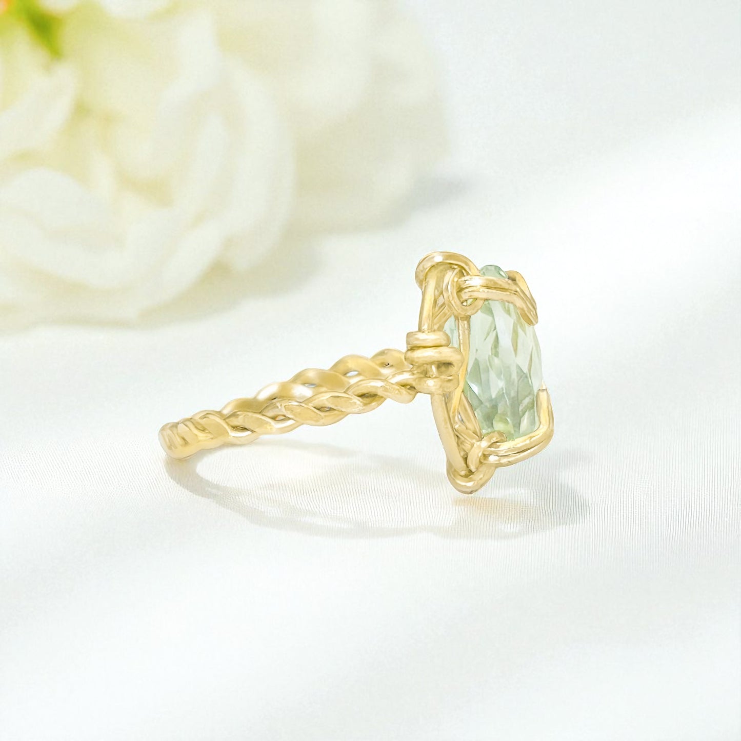 Green Amethyst Twisted Band Ring