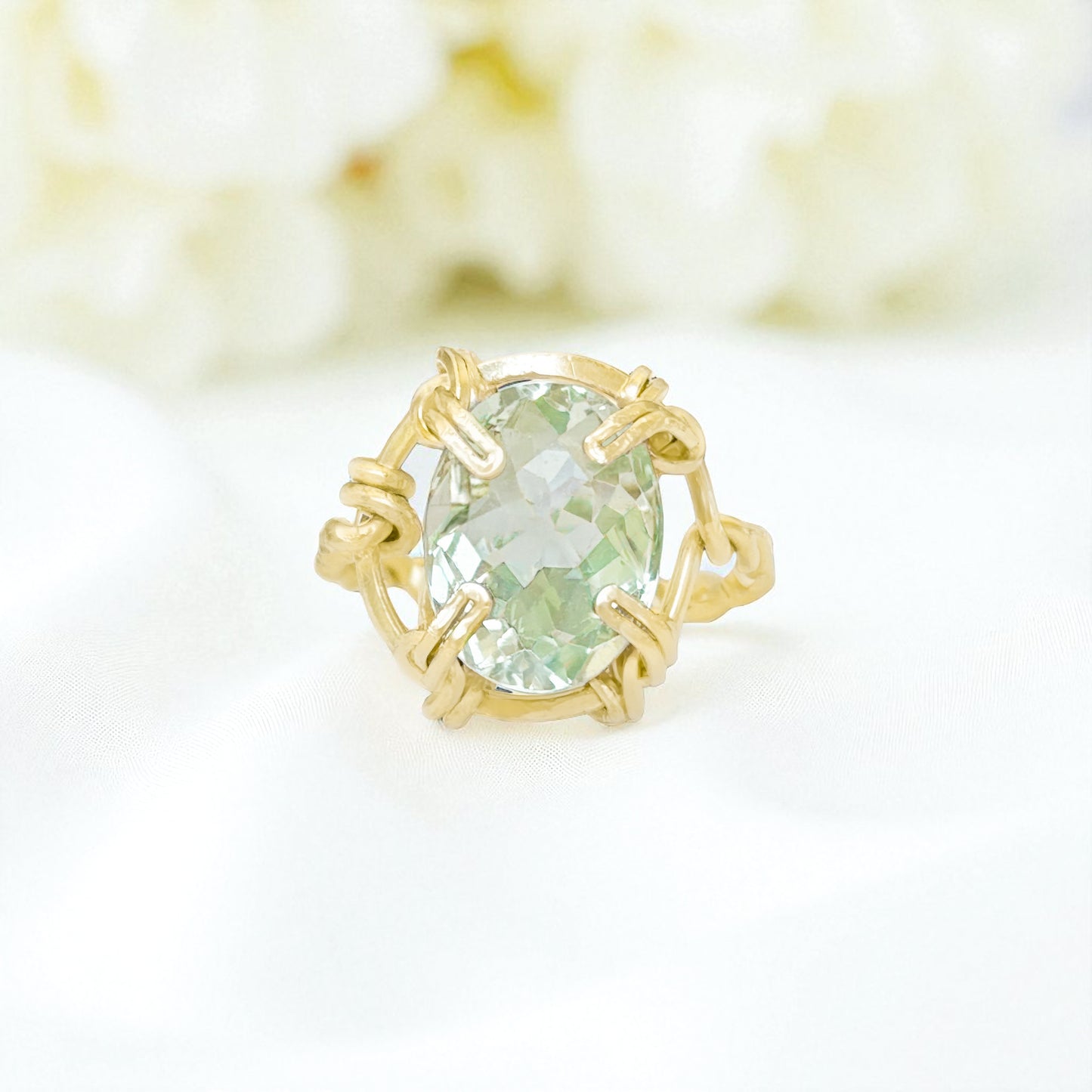 Green Amethyst Twisted Band Ring