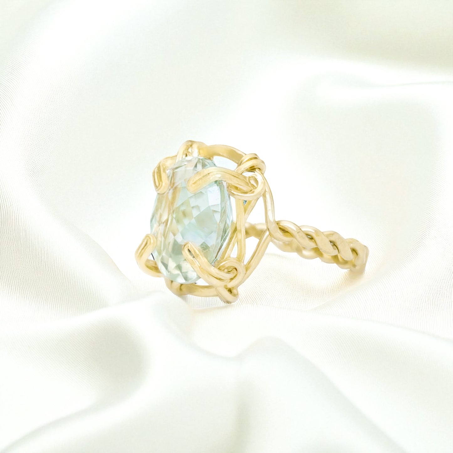 Green Amethyst Twisted Band Ring