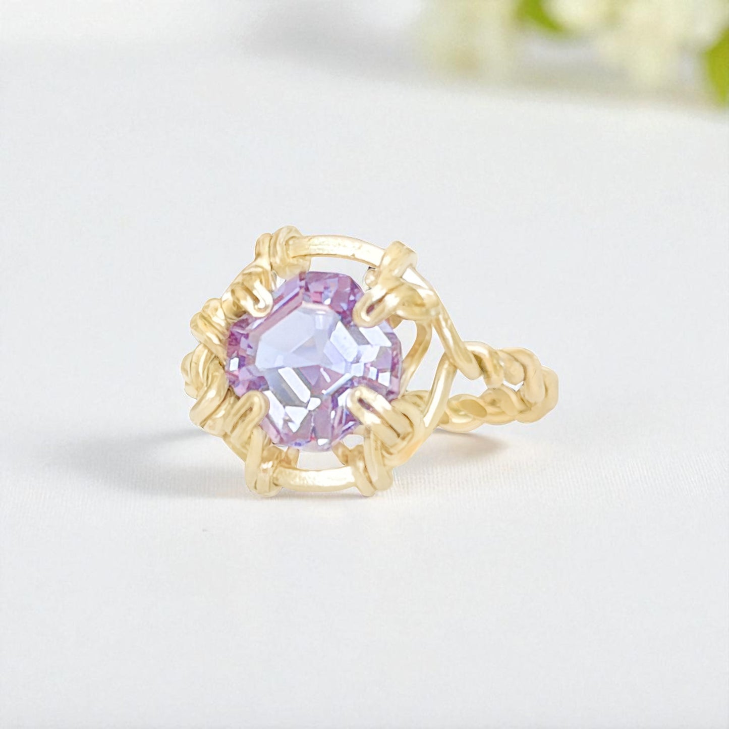 Purple Amethyst Twisted Band Ring