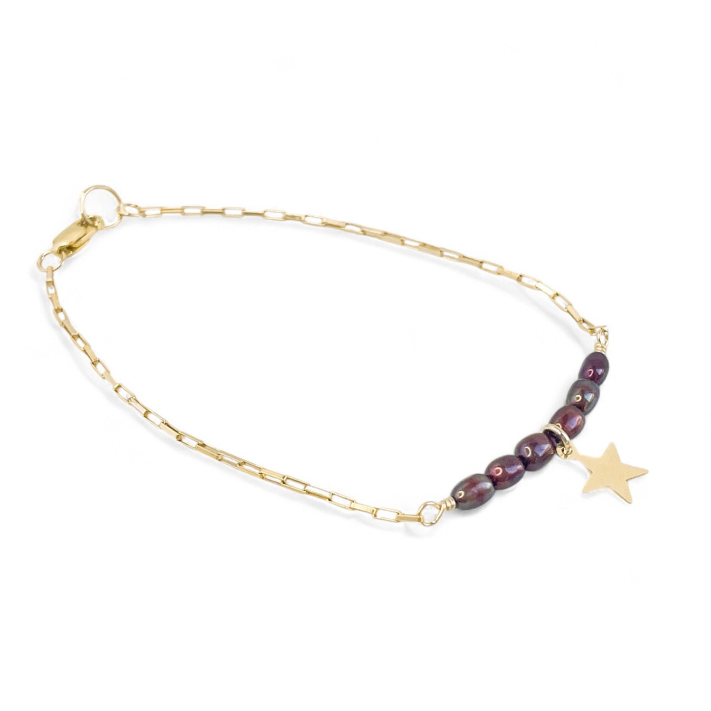 Cranberry Freshwater Pearl Column with Star Charm Bracelet
