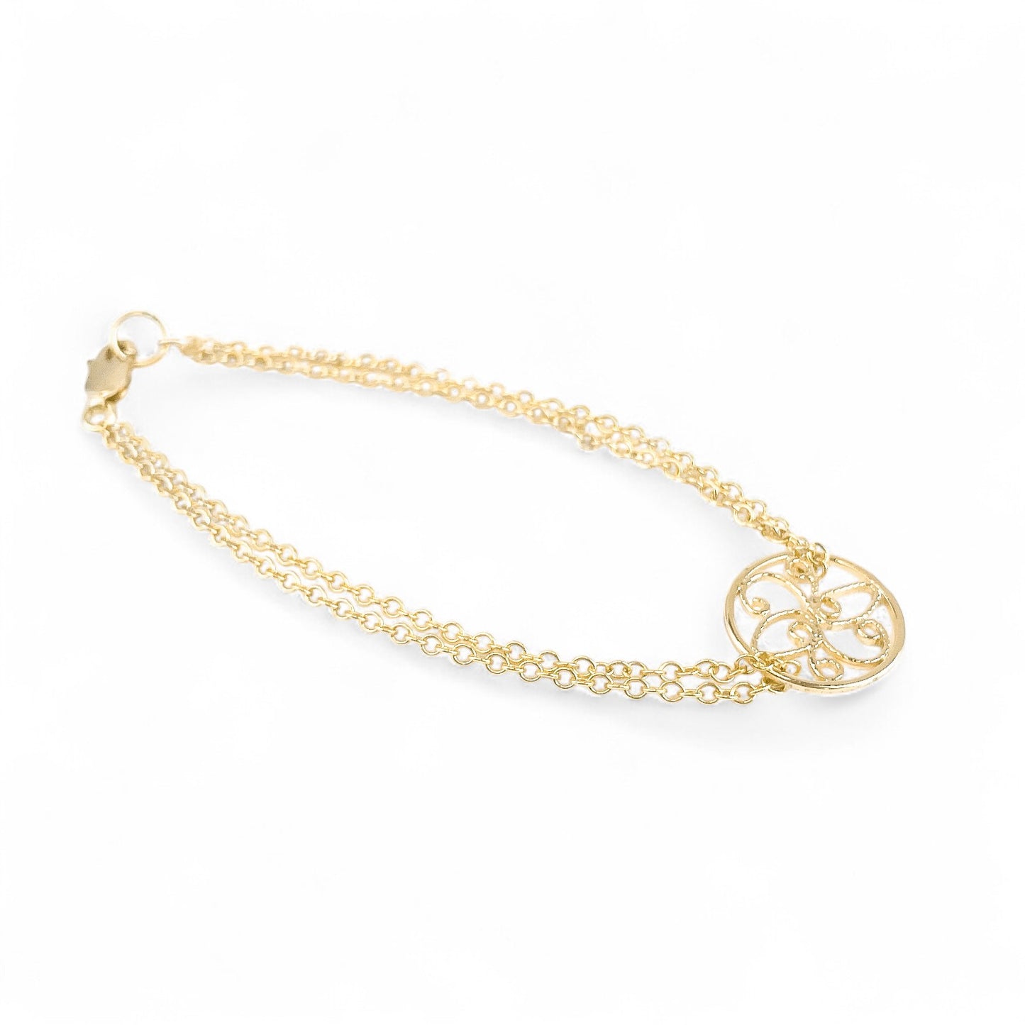 Gold Double Stranded Round Filigree Bracelet